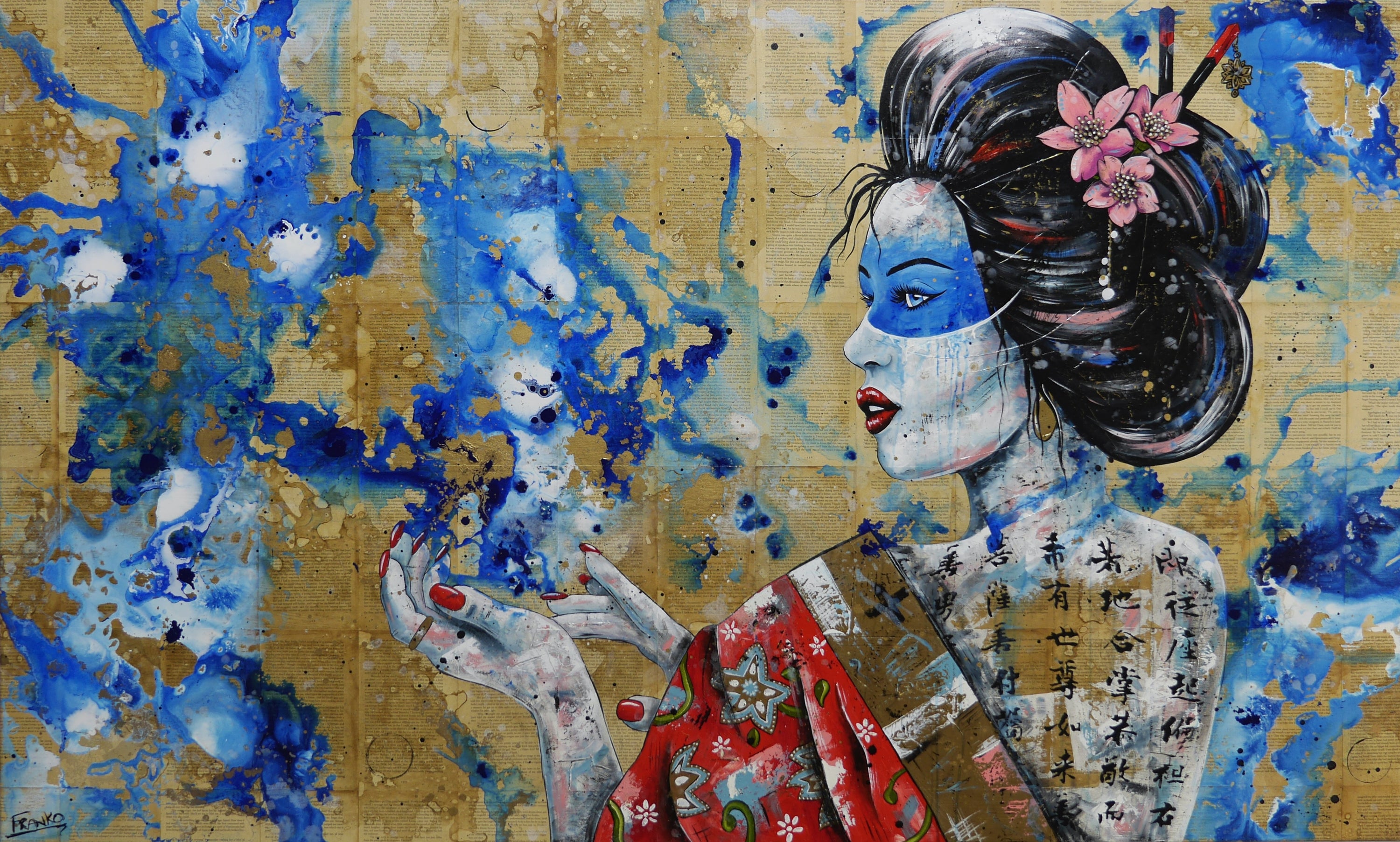 Aquilla 200cm x 120cm Geisha Abstract Realism Book Club Painting (SOLD)
