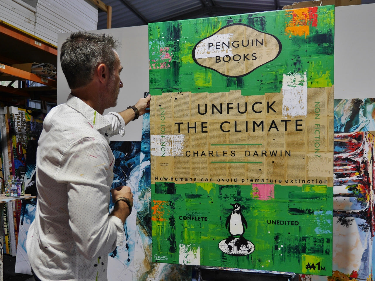 Natural Selection 140cm x 100cm Unfuck The Climate Urban Pop Book Club Painting