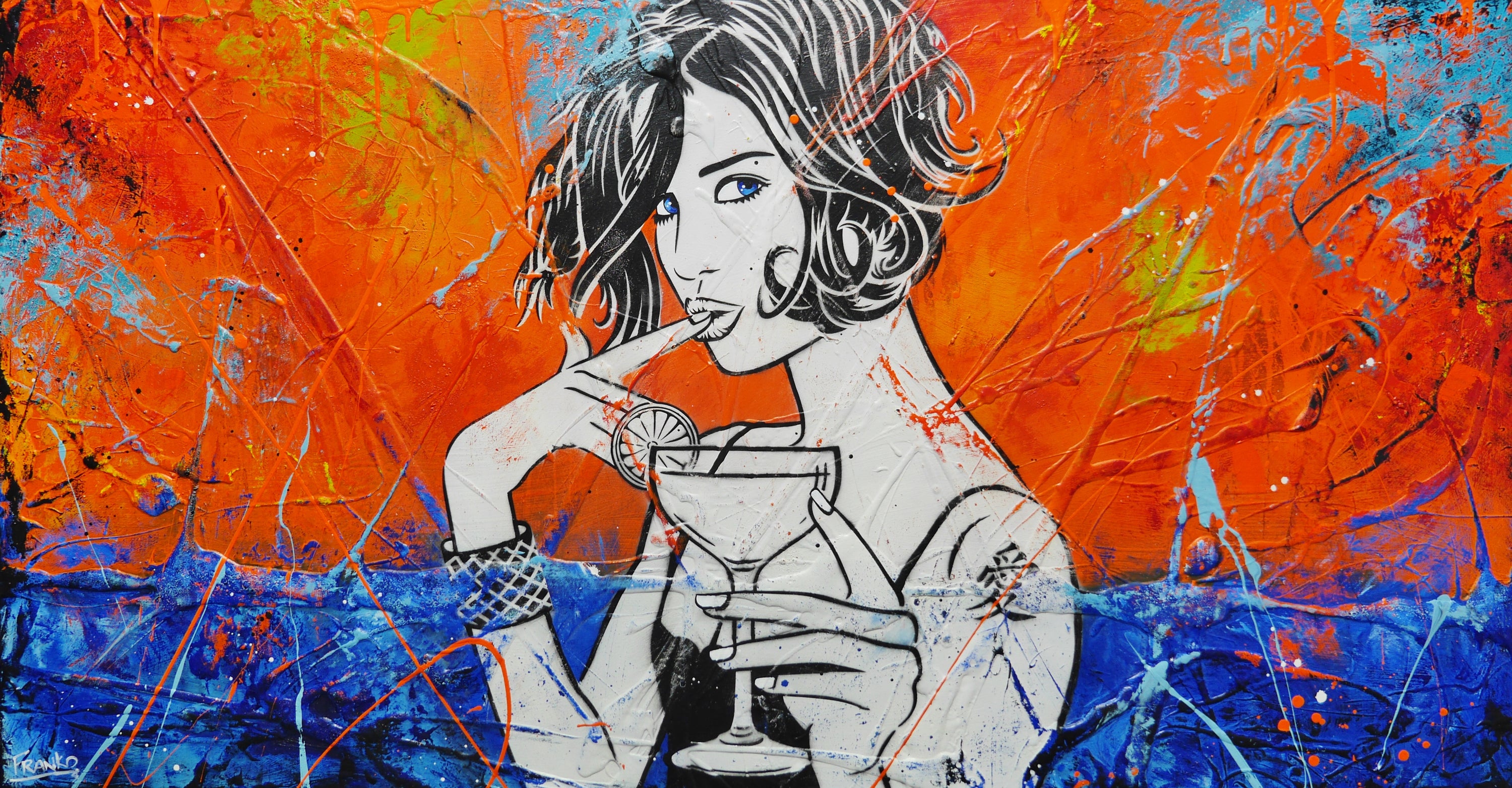 Cocktail Rush 190cm x 100cm Cocktail Girl Textured Urban Pop Art Painting