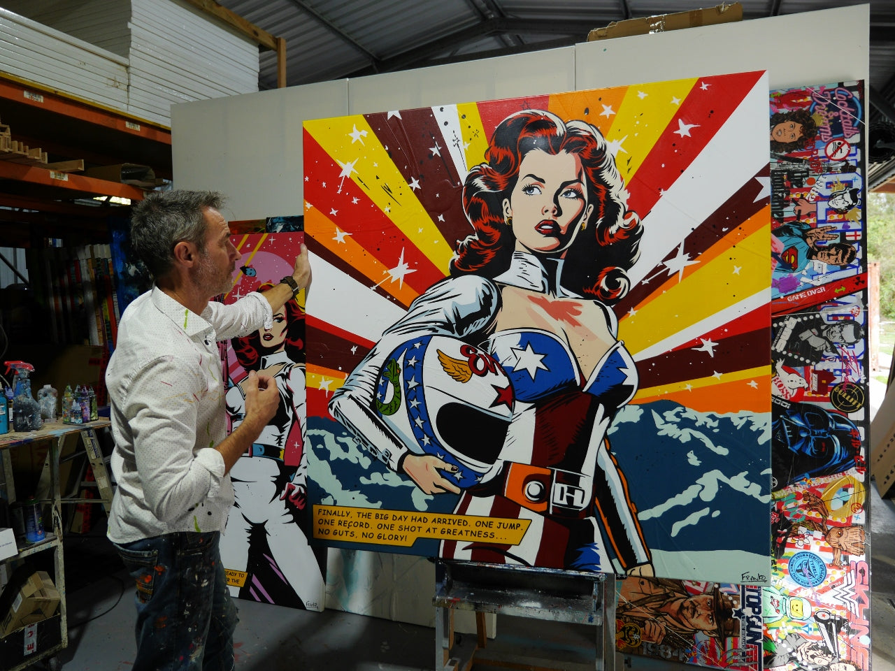 One Record 150cm x 150cm Evel Knievel Stunt Devil Textured Classic Pop Art Painting
