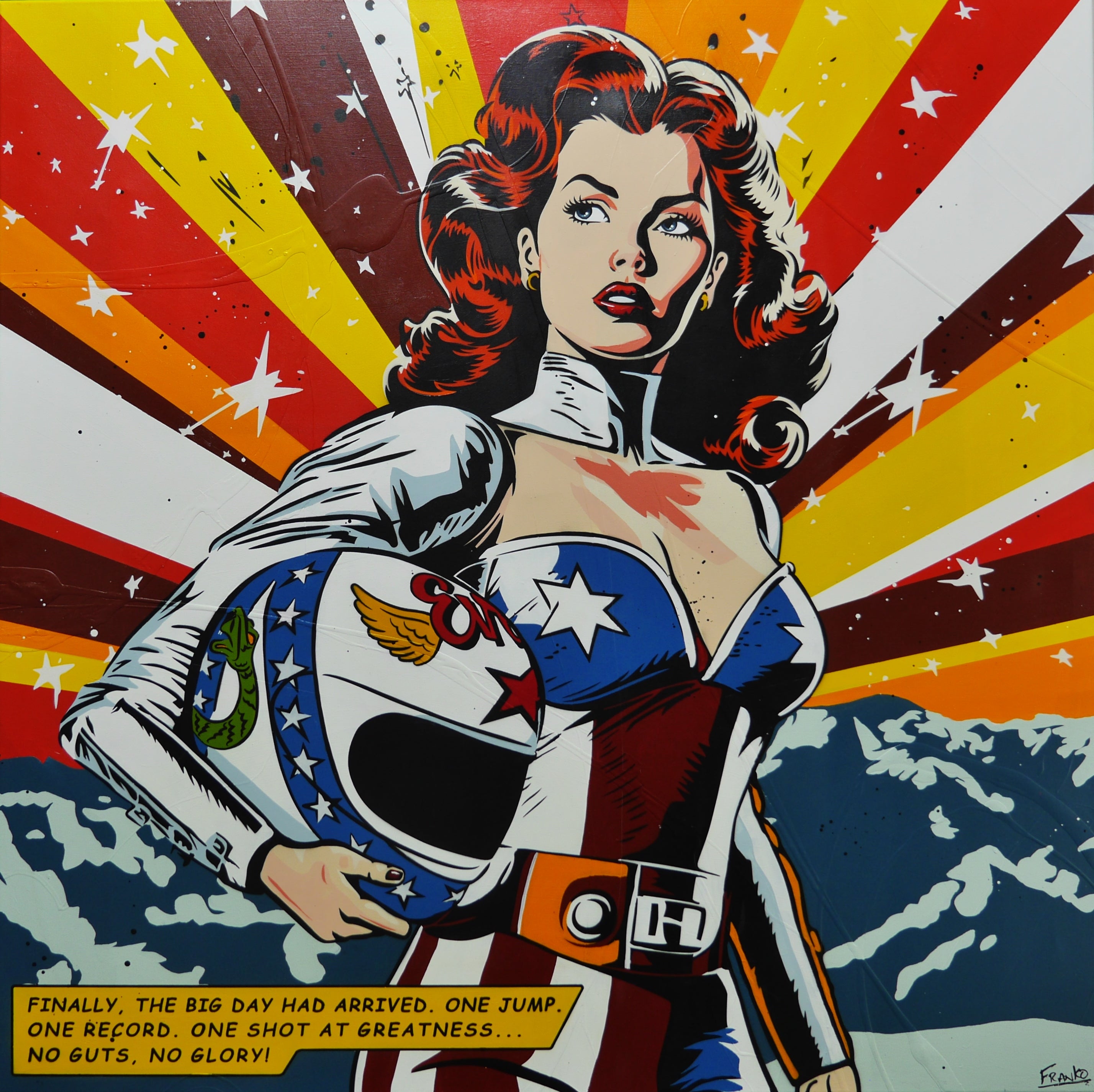 One Record 150cm x 150cm Evel Knievel Stunt Devil Textured Classic Pop Art Painting