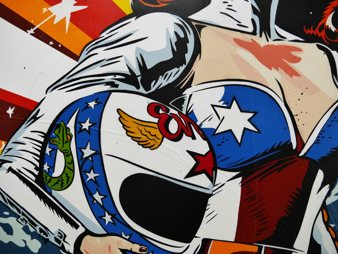 One Record 150cm x 150cm Evel Knievel Stunt Devil Textured Classic Pop Art Painting