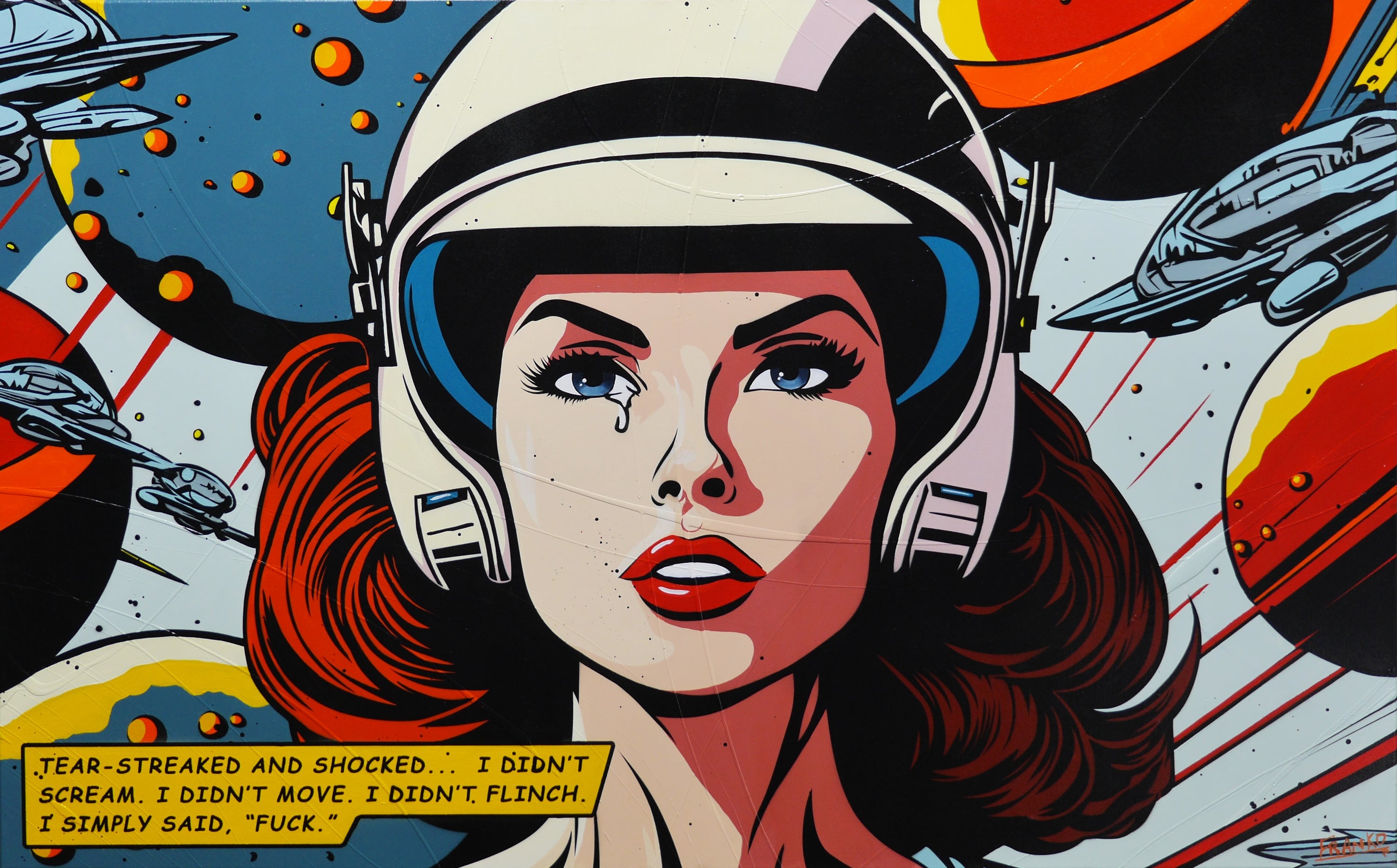 Tear-Streaked 160cm x 100cm Space Classic Pop Art Painting-Urban Pop Art-[Franko_Artist]-[Australian_artist]-[Gold_Coast]-[Brisbane]-[modern]-[contemporary]-[original]-[Large_artwork]-Franklin Art Studio