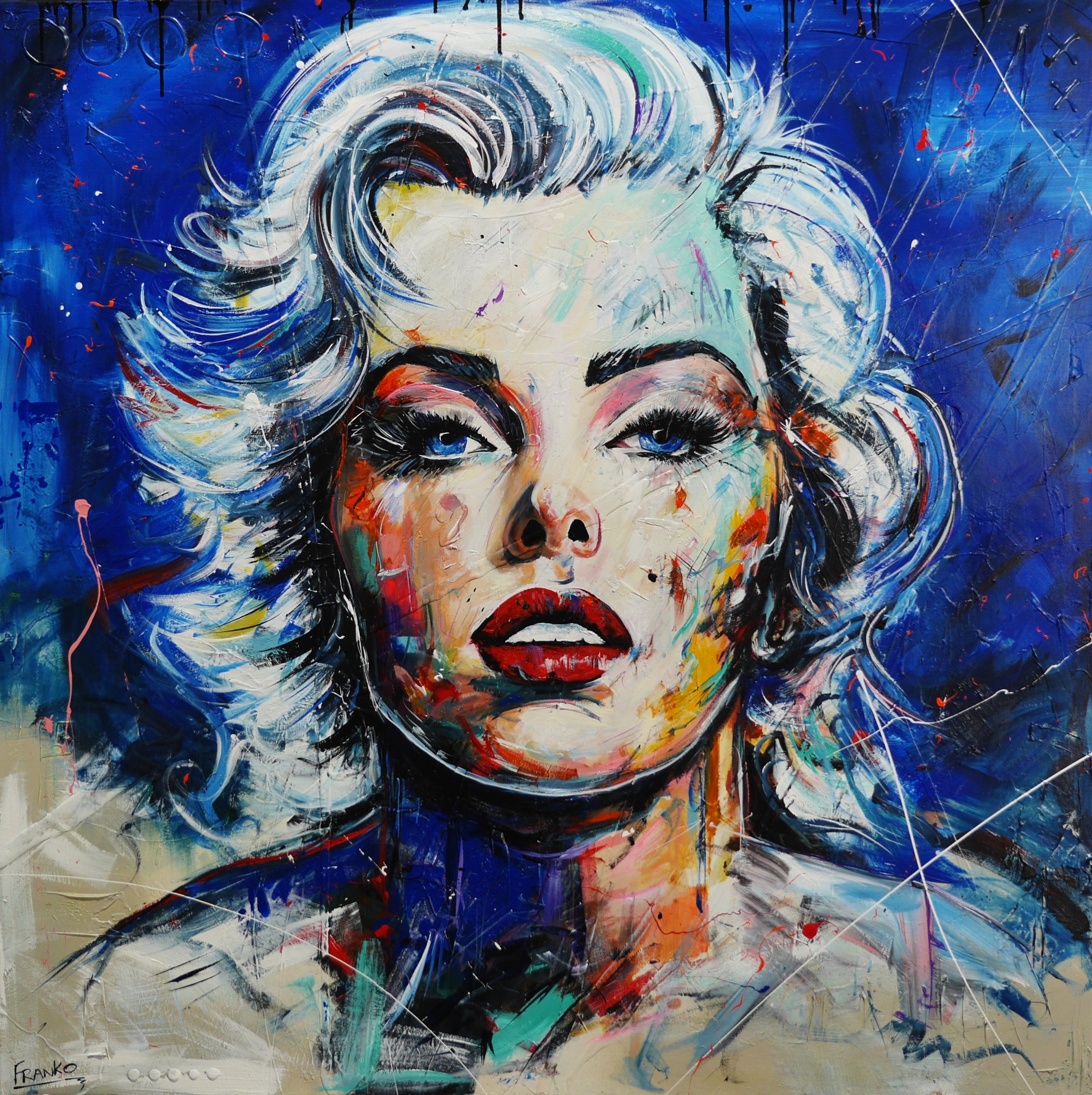 Bombshell 150cm x 150cm Marilyn Monroe Abstract Realism Textured Painting Floater Frame Inc.-people-[Franko_Artist]-[Australian_artist]-[Gold_Coast]-[Brisbane]-[modern]-[contemporary]-[original]-[Large_artwork]-Franklin Art Studio