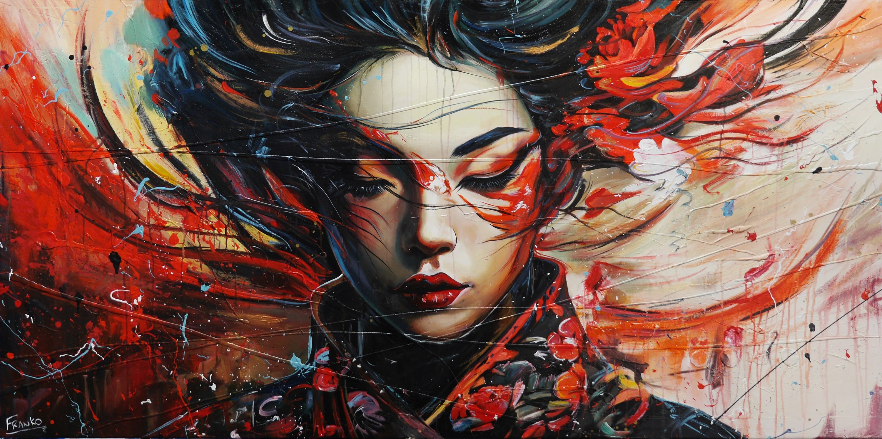 Hotaru 200cm x 100cm Brave and Beautiful Abstract Realism Textured Painting Floater Frame Inc. (SOLD)