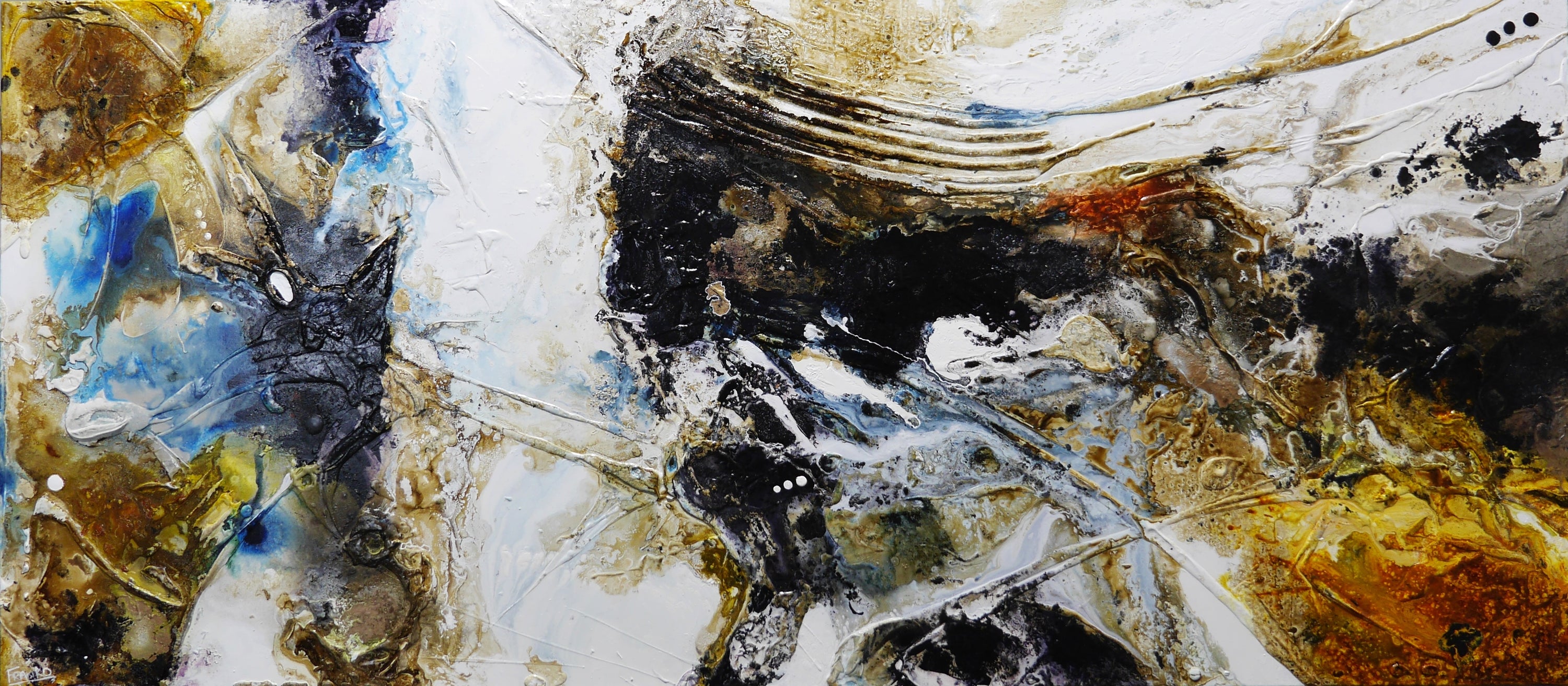Witches Verge 270cm x 120cm White Rust Blue Ochre Textured Abstract Painting