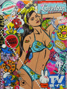 Bikini Clad 75cm x 100cm Textured Urban Pop Art Painting-Urban Pop Art-[Franko_Artist]-[Australian_artist]-[Gold_Coast]-[Brisbane]-[modern]-[contemporary]-[original]-[Large_artwork]-Franklin Art Studio