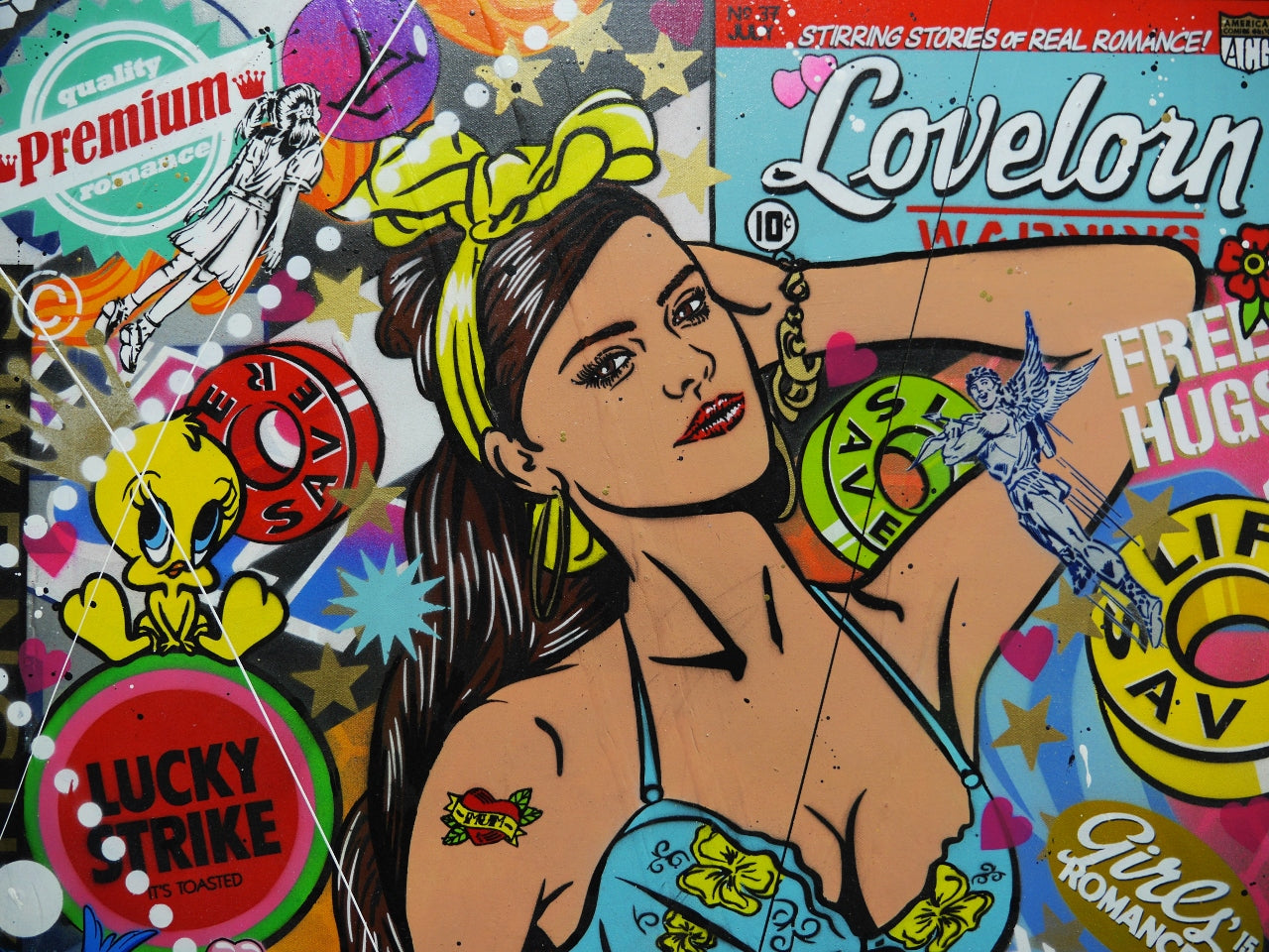 Bikini Clad 75cm x 100cm Textured Urban Pop Art Painting