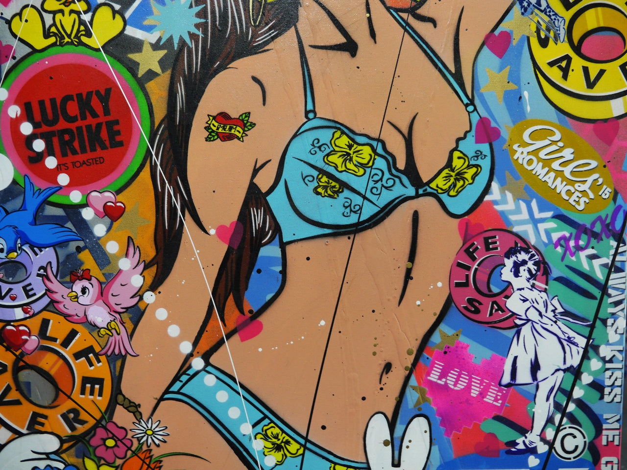 Bikini Clad 75cm x 100cm Textured Urban Pop Art Painting