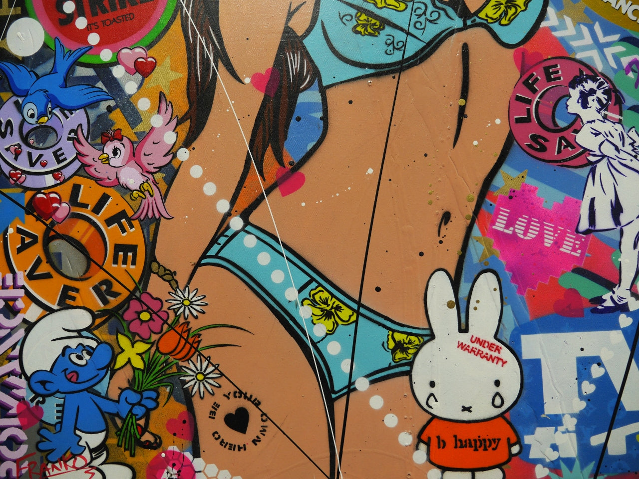 Bikini Clad 75cm x 100cm Textured Urban Pop Art Painting