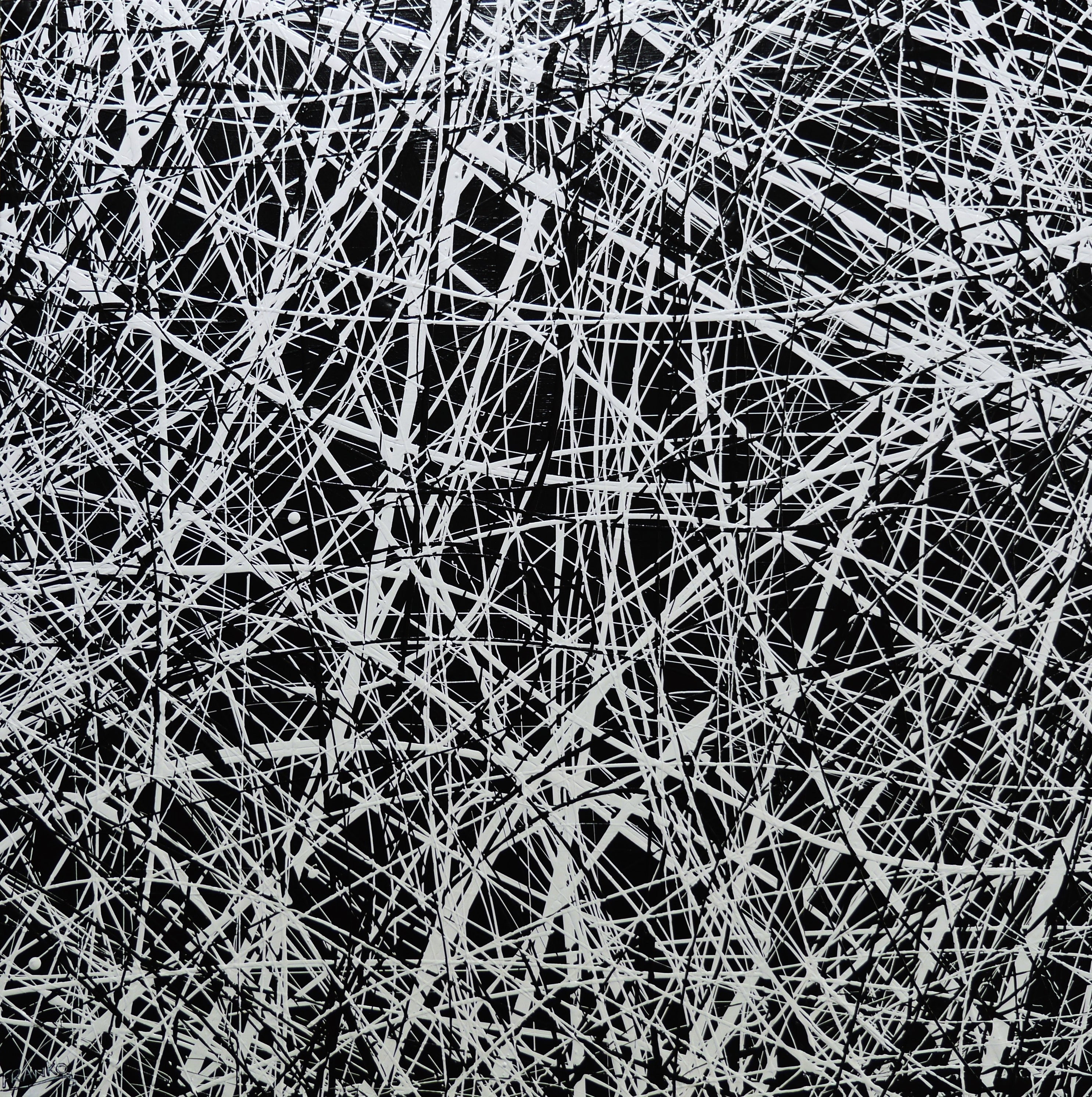 Frazzled 150cm x 150cm Black and White Textured Abstract Painting-Abstract-[Franko_Artist]-[Australian_artist]-[Gold_Coast]-[Brisbane]-[modern]-[contemporary]-[original]-[Large_artwork]-Franklin Art Studio