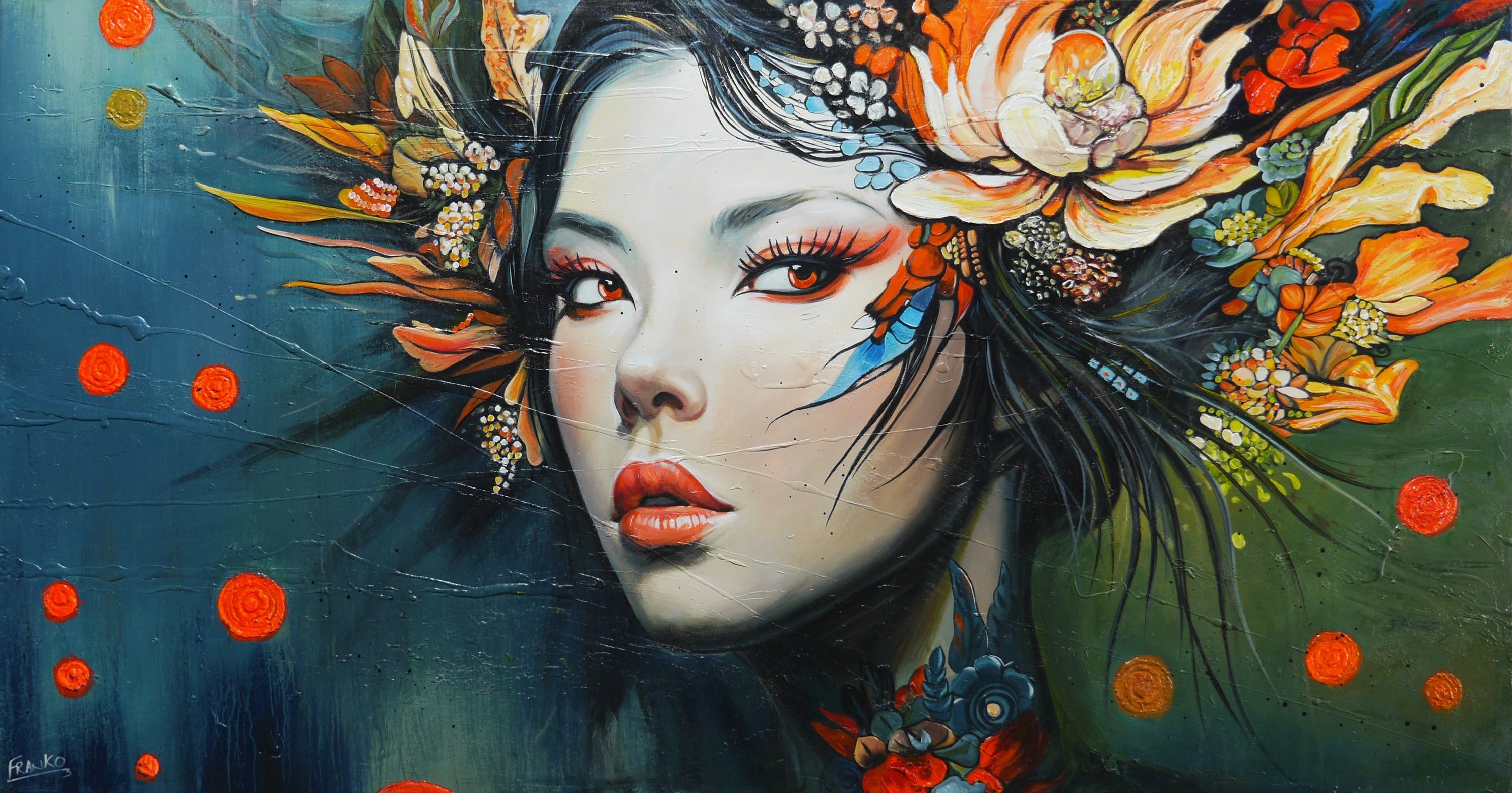 Ayaka 190cm x 100cm FRAMED Abstract Realism Textured Painting-people-[Franko_Artist]-[Australian_artist]-[Gold_Coast]-[Brisbane]-[modern]-[contemporary]-[original]-[Large_artwork]-Franklin Art Studio