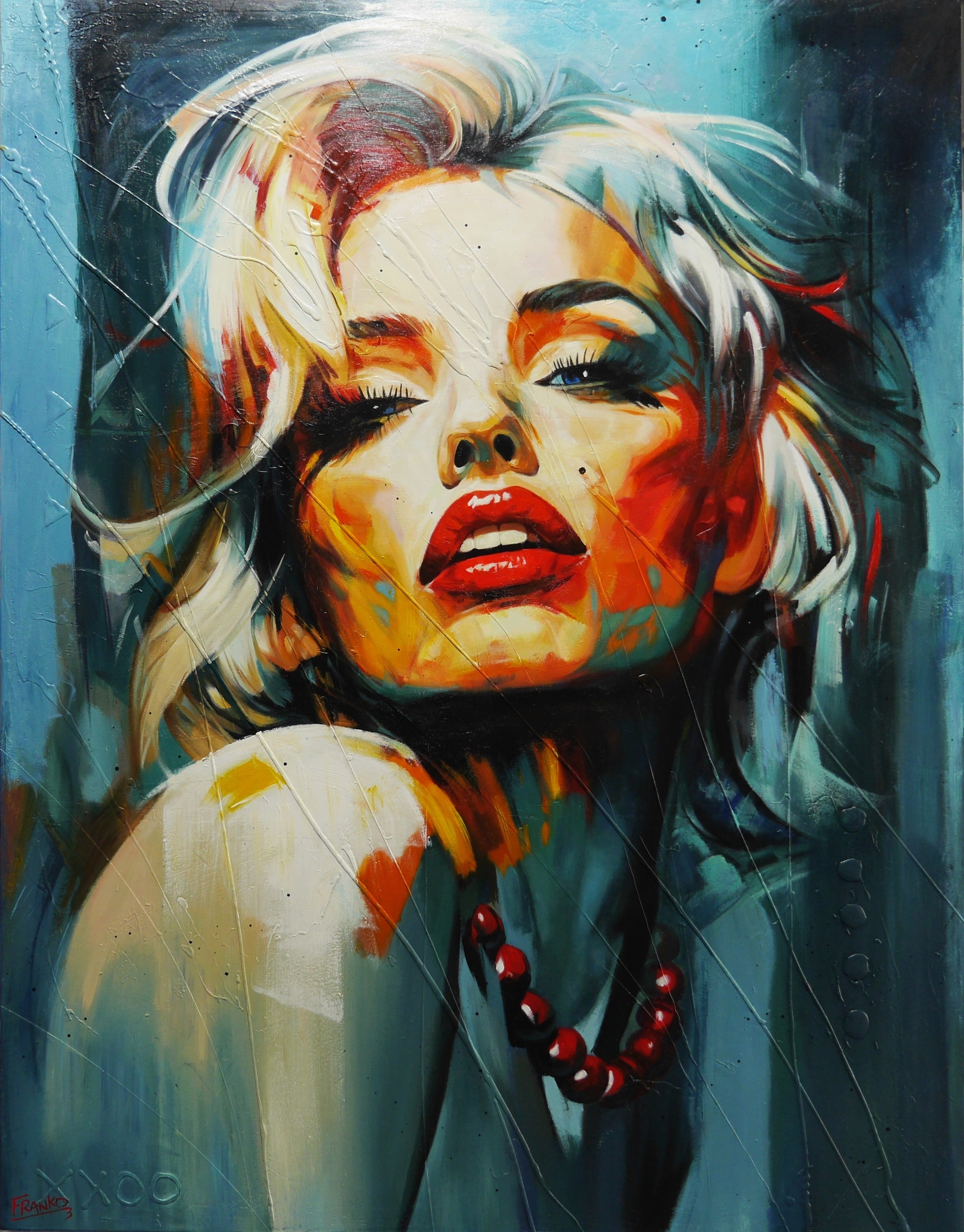 Evocative 140cm x 180cm Framed Marilyn Monroe Abstract Realism Textured Painting