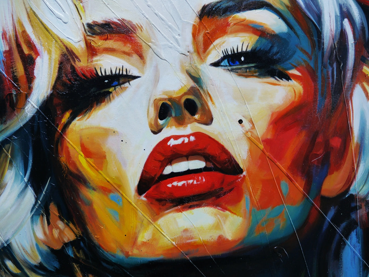 Evocative 140cm x 180cm Framed Marilyn Monroe Abstract Realism Textured Painting