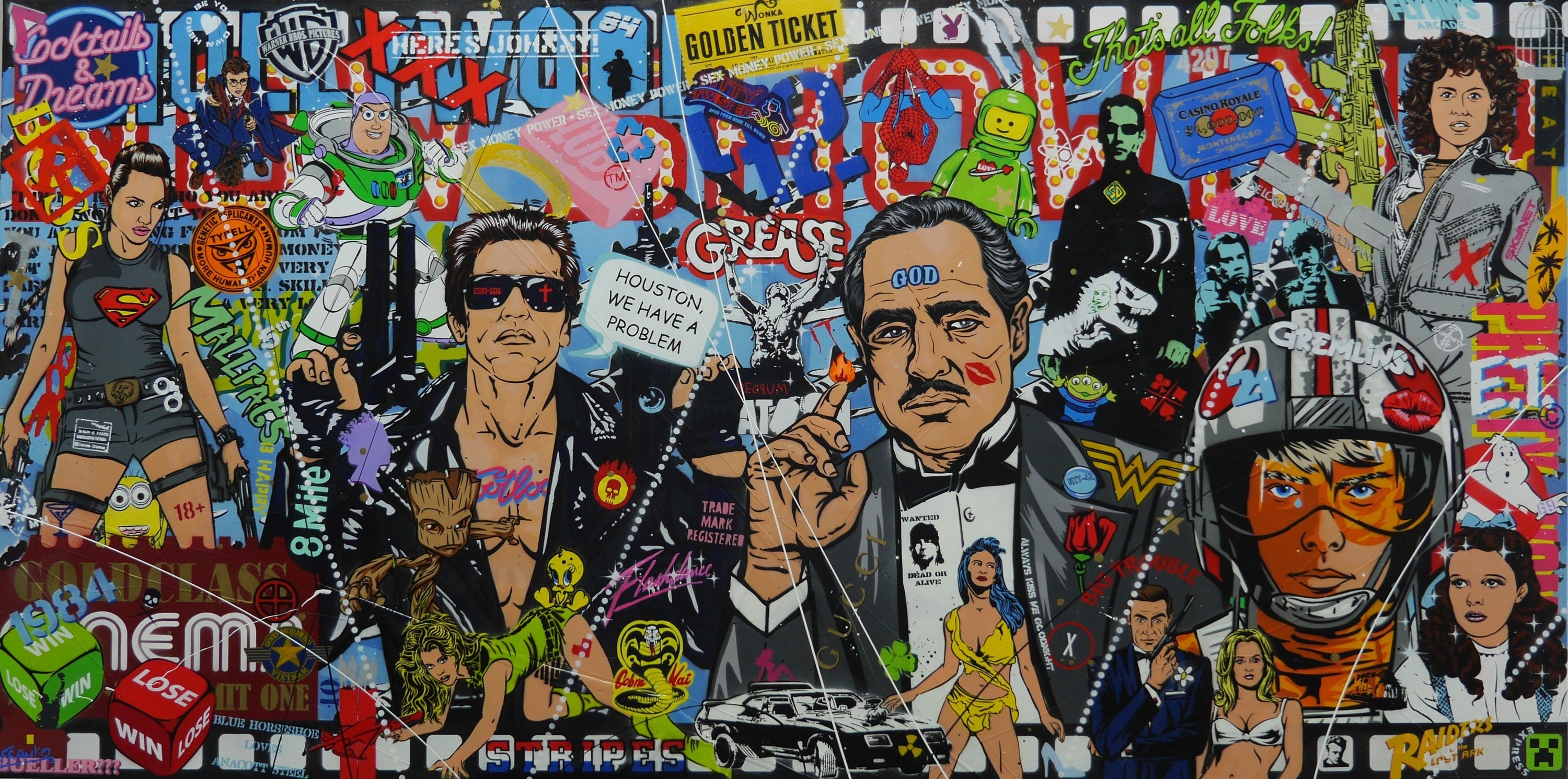 The Golden Ticket 240cm x 120cm Textured Urban Pop Art Painting-Urban Pop Art-[Franko_Artist]-[Australian_artist]-[Gold_Coast]-[Brisbane]-[modern]-[contemporary]-[original]-[Large_artwork]-Franklin Art Studio