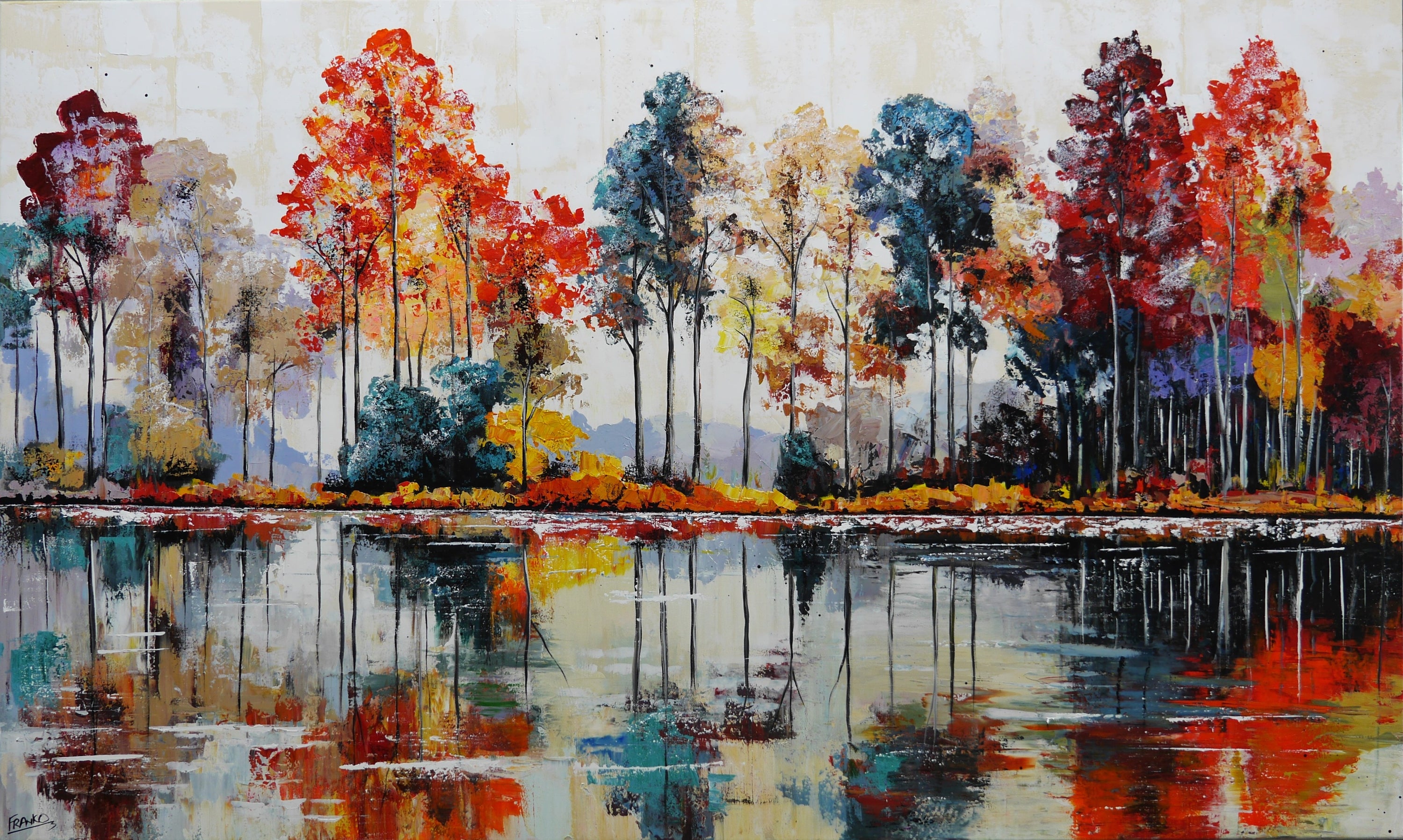 Autumn Light 200cm x 120cm Framed Landscape Textured Abstract Realism Painting