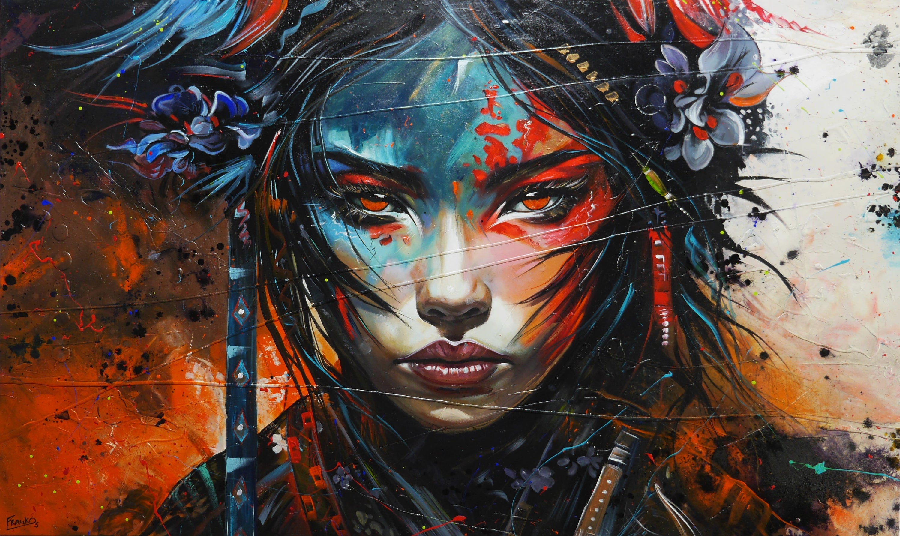 Chikara 200cm x 120cm FRAMED Geisha Abstract Realism Textured Painting-people-[Franko_Artist]-[Australian_artist]-[Gold_Coast]-[Brisbane]-[modern]-[contemporary]-[original]-[Large_artwork]-Franklin Art Studio