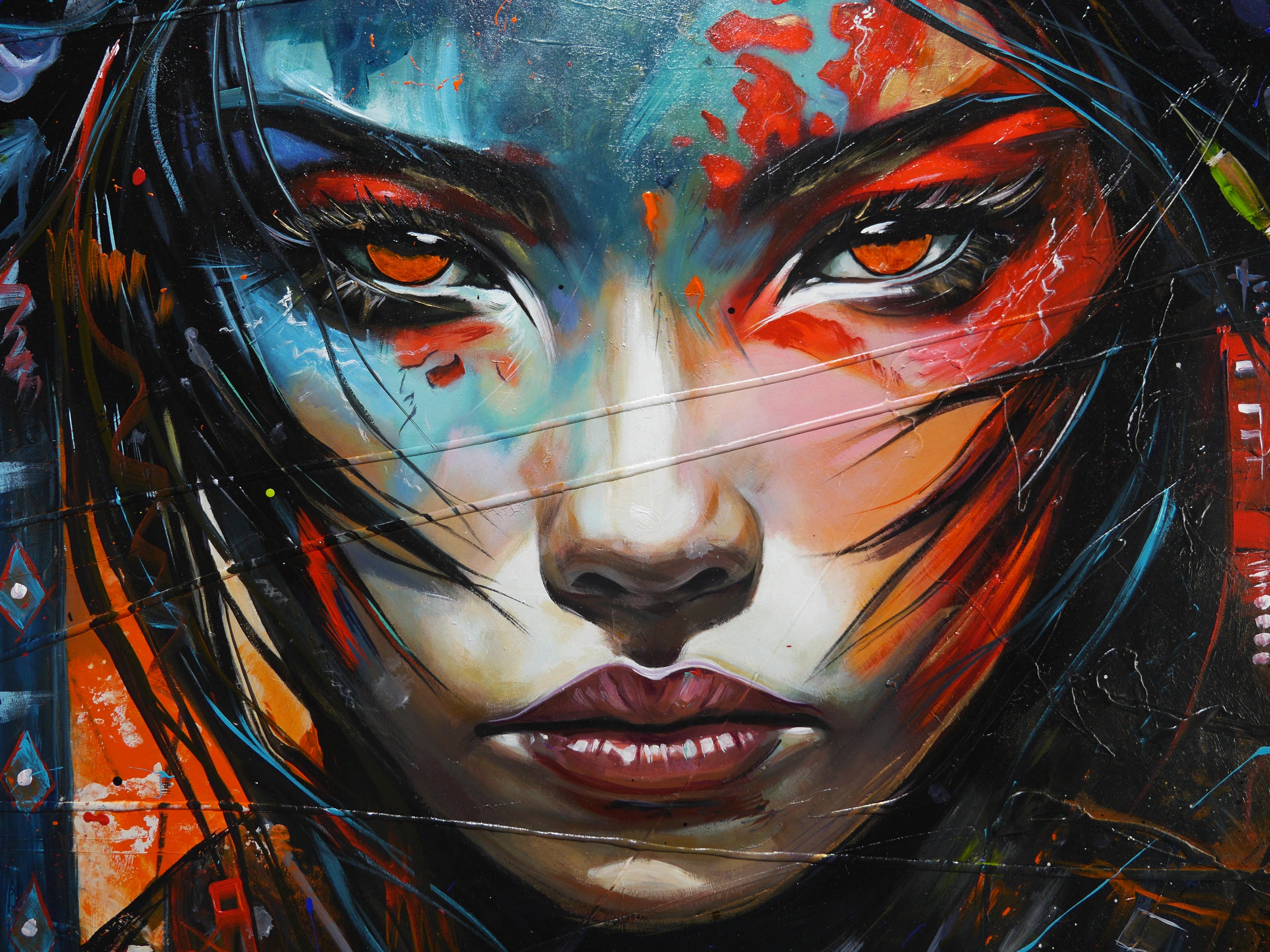 Chikara 200cm x 120cm FRAMED Geisha Abstract Realism Textured Painting