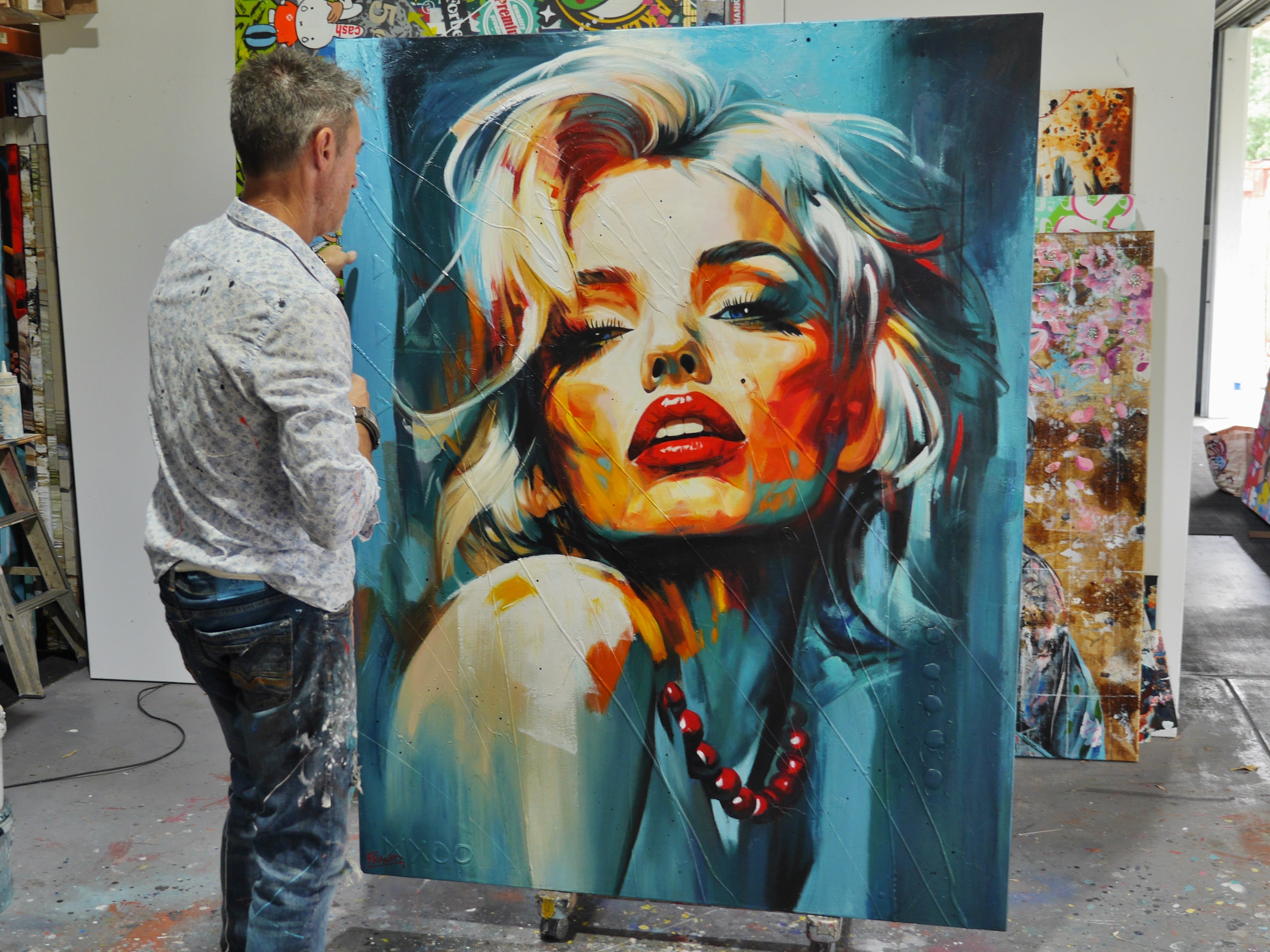 Evocative 140cm x 180cm Framed Marilyn Monroe Abstract Realism Textured Painting (SOLD)-people-[Franko_Artist]-[The_Block]-[Dream_Homes]-[ideas]- [Grand_Designs]-Franklin Art Studio