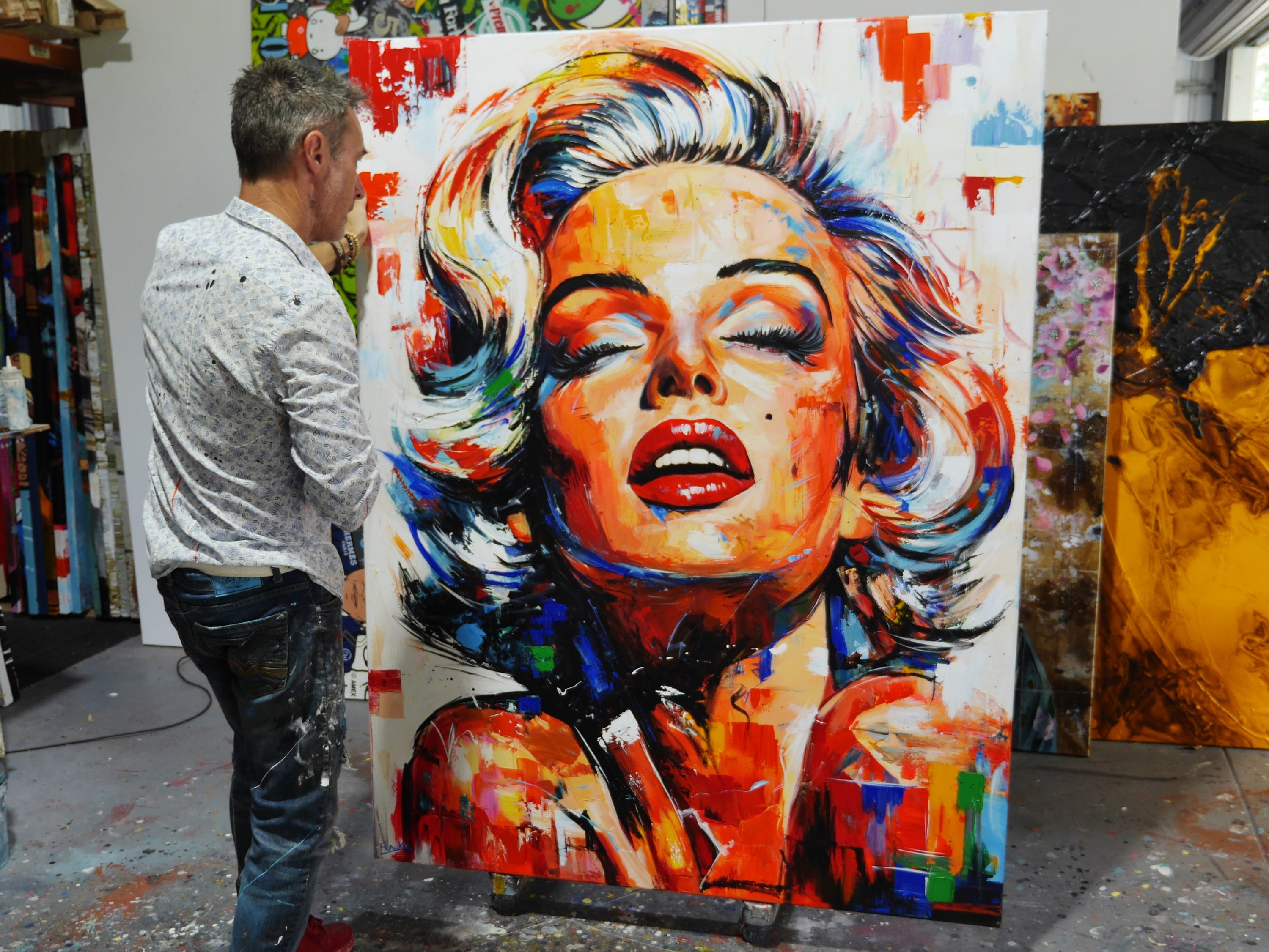 Golden Siren 140cm x 180cm FRAMED Marilyn Munroe Abstract Realism Textured Painting