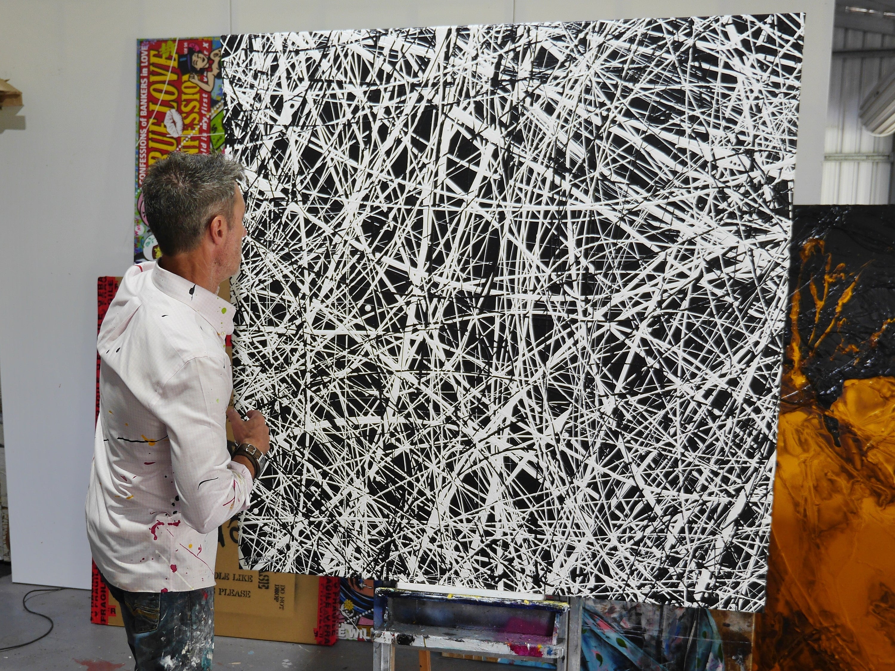 Frazzled 150cm x 150cm Black and White Textured Abstract Painting