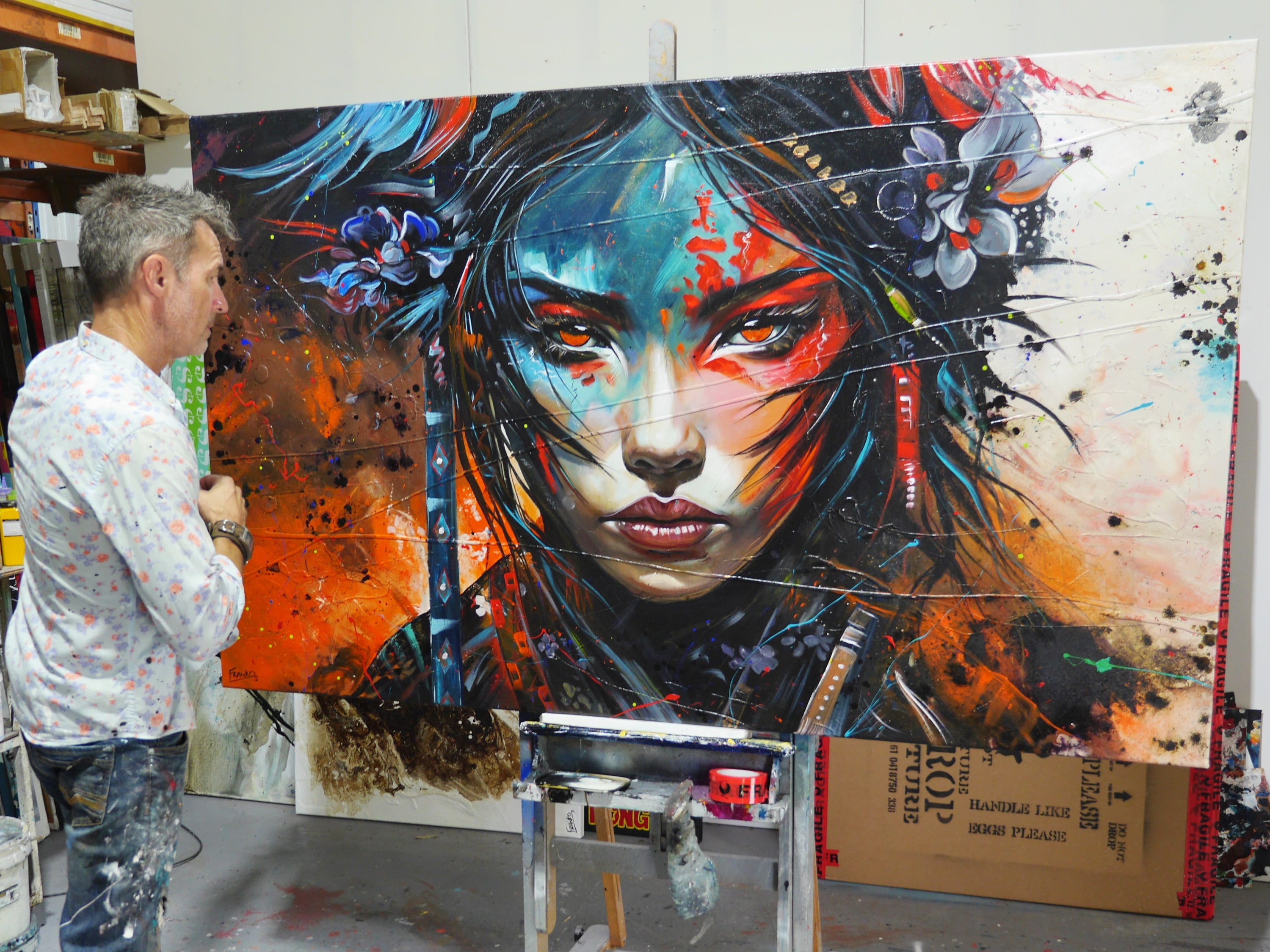 Chikara 200cm x 120cm FRAMED Geisha Abstract Realism Textured Painting