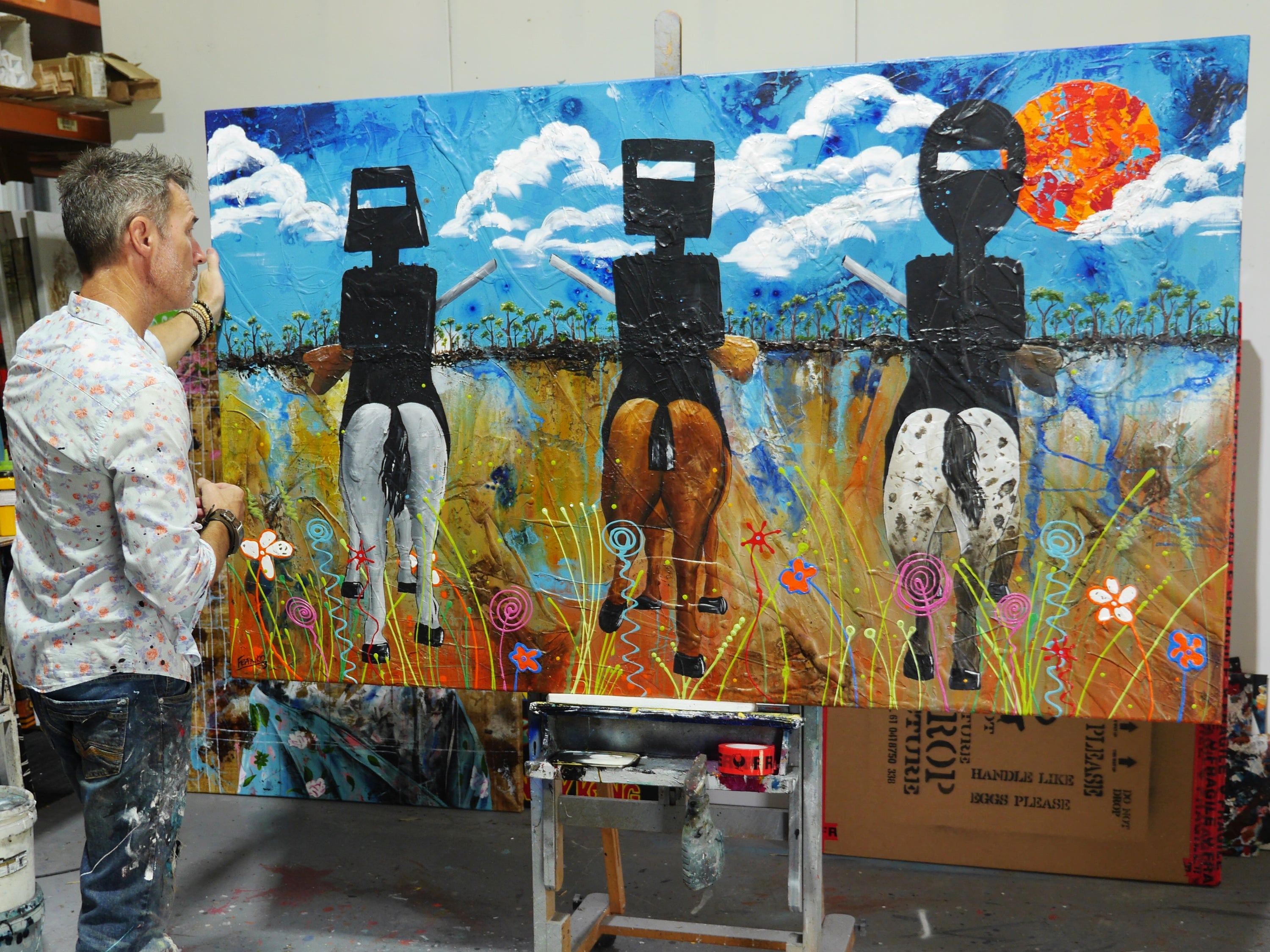 Kelly Bros 200cm x 120cm Ned Kelly Abstract Realism Textured Painting