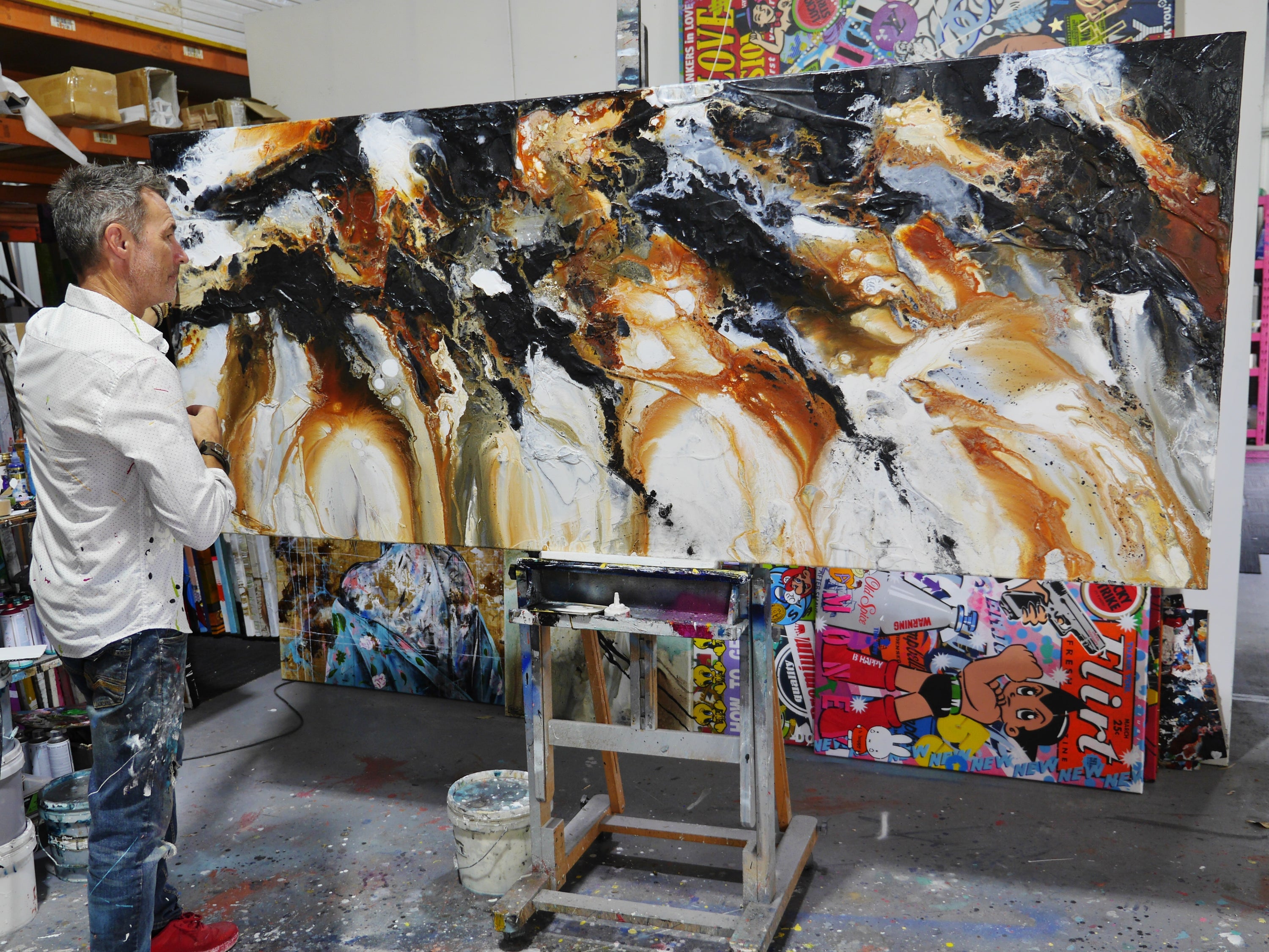 Rustic Devotion 240cm x 100cm White Rust Black Textured Abstract Painting