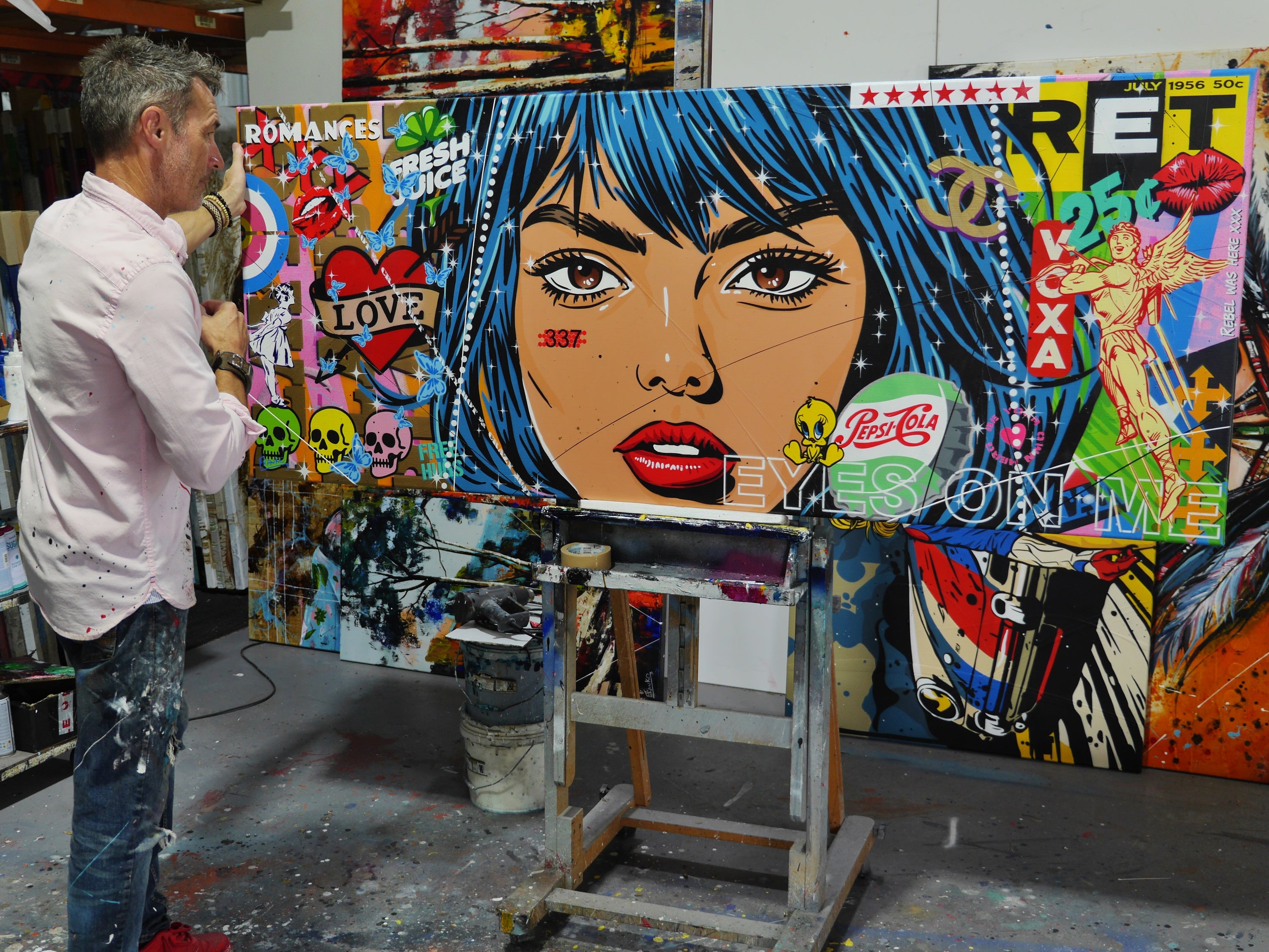 All Eyes On Me 200cm x 80cm Textured Urban Pop Art Painting