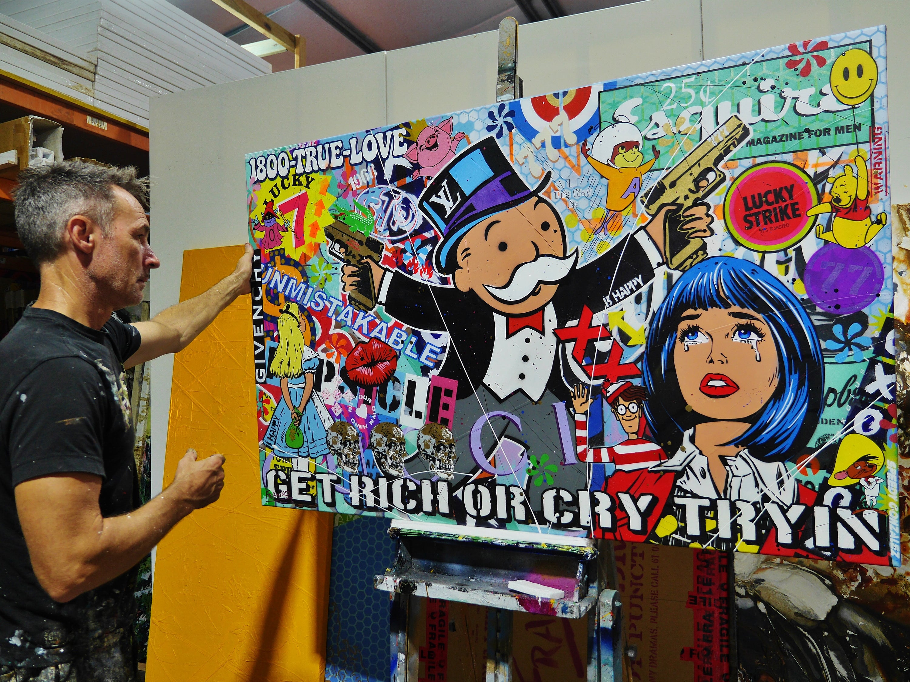 1800 Lucky Strike 160cm x 100cm Monopoly Man Textured Urban Pop Art Painting