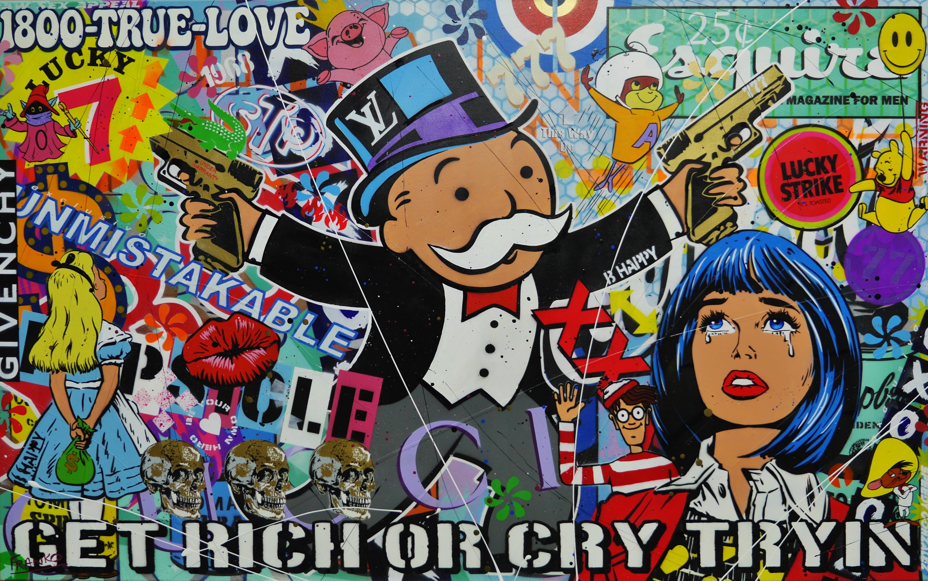 1800 Lucky Strike 160cm x 100cm Monopoly Man Textured Urban Pop Art Painting