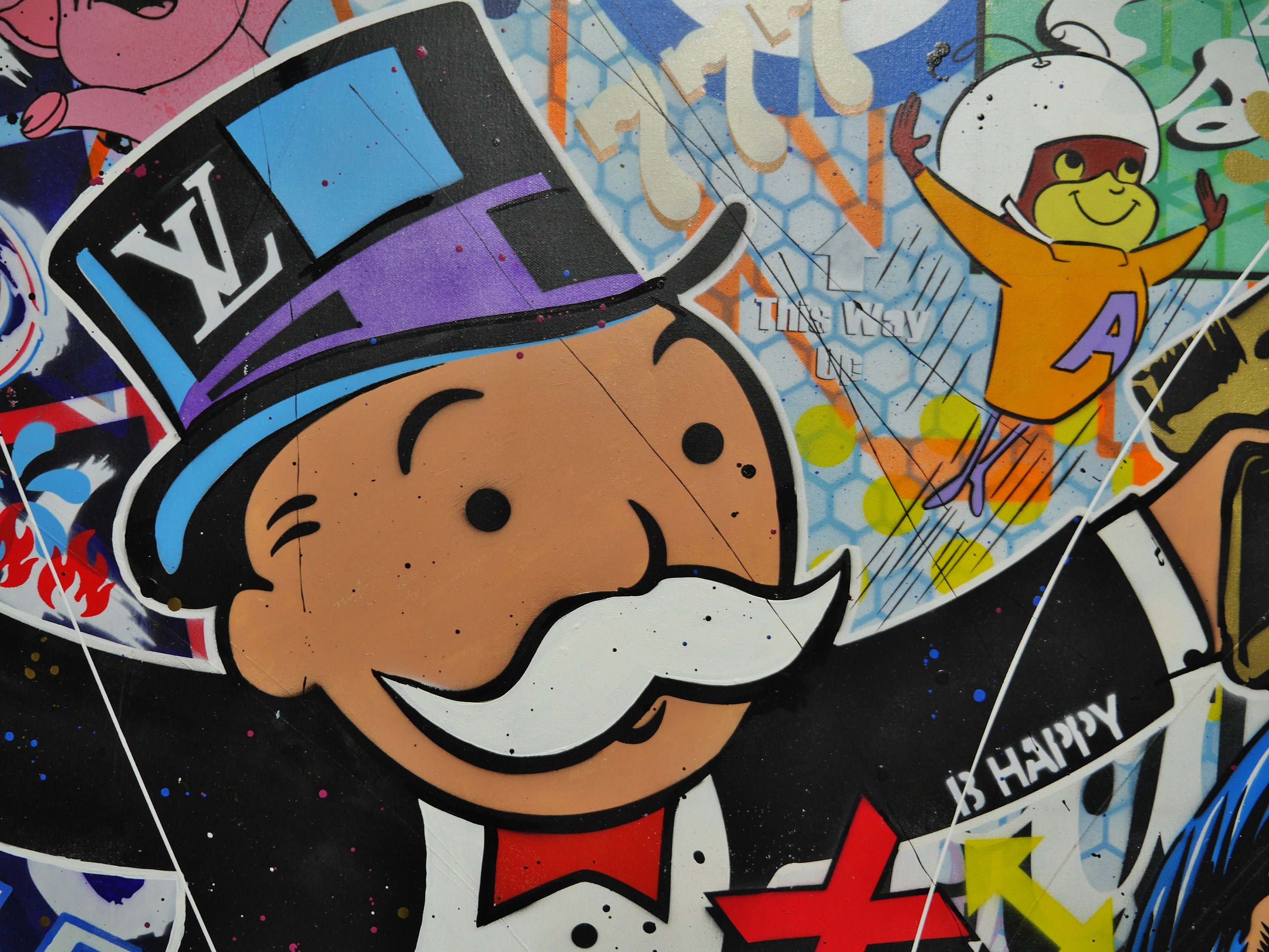 1800 Lucky Strike 160cm x 100cm Monopoly Man Textured Urban Pop Art Painting