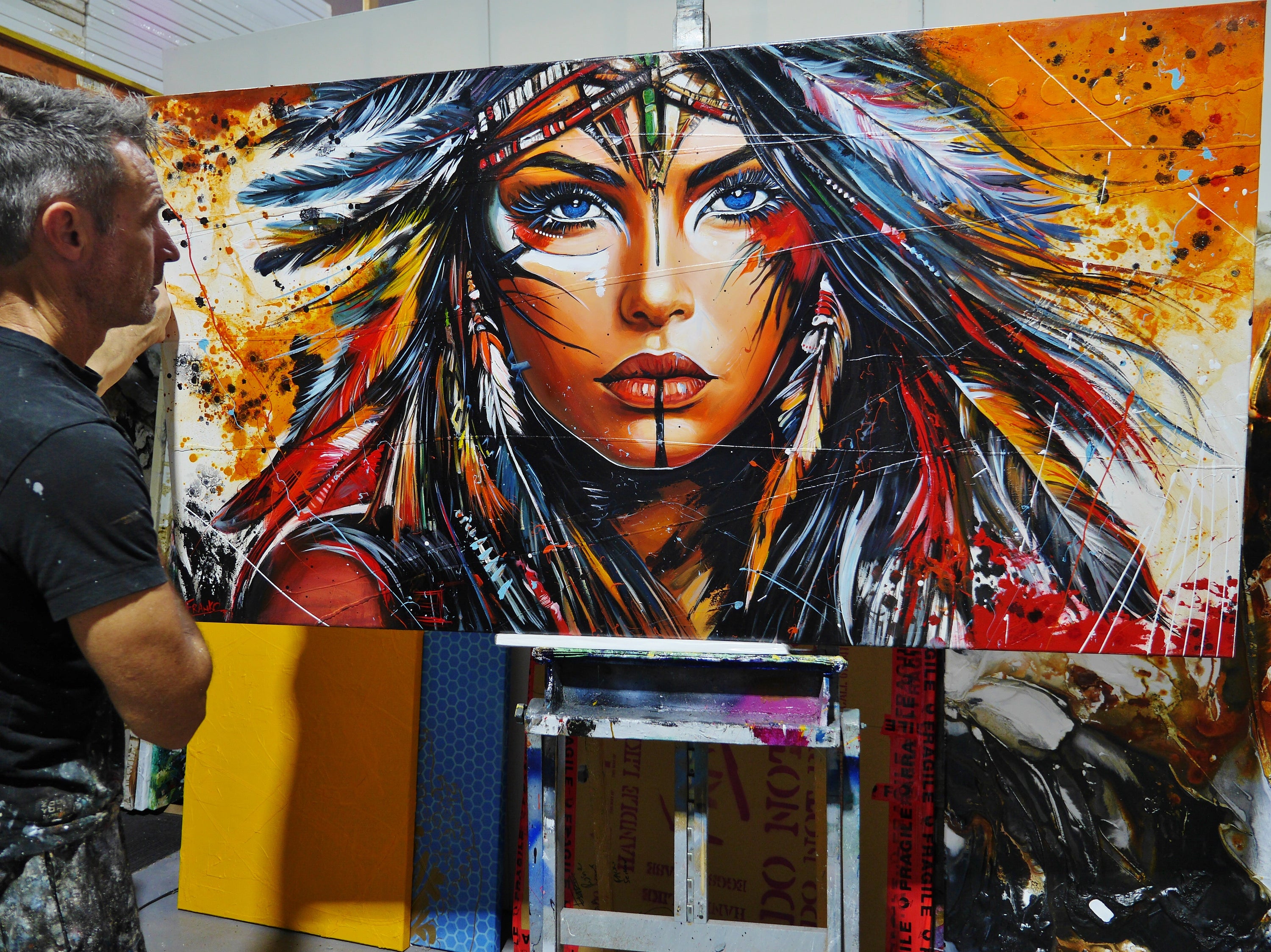 Takoda 190cm x 100cm FRAMED Warrioress Abstract Realism Textured Painting