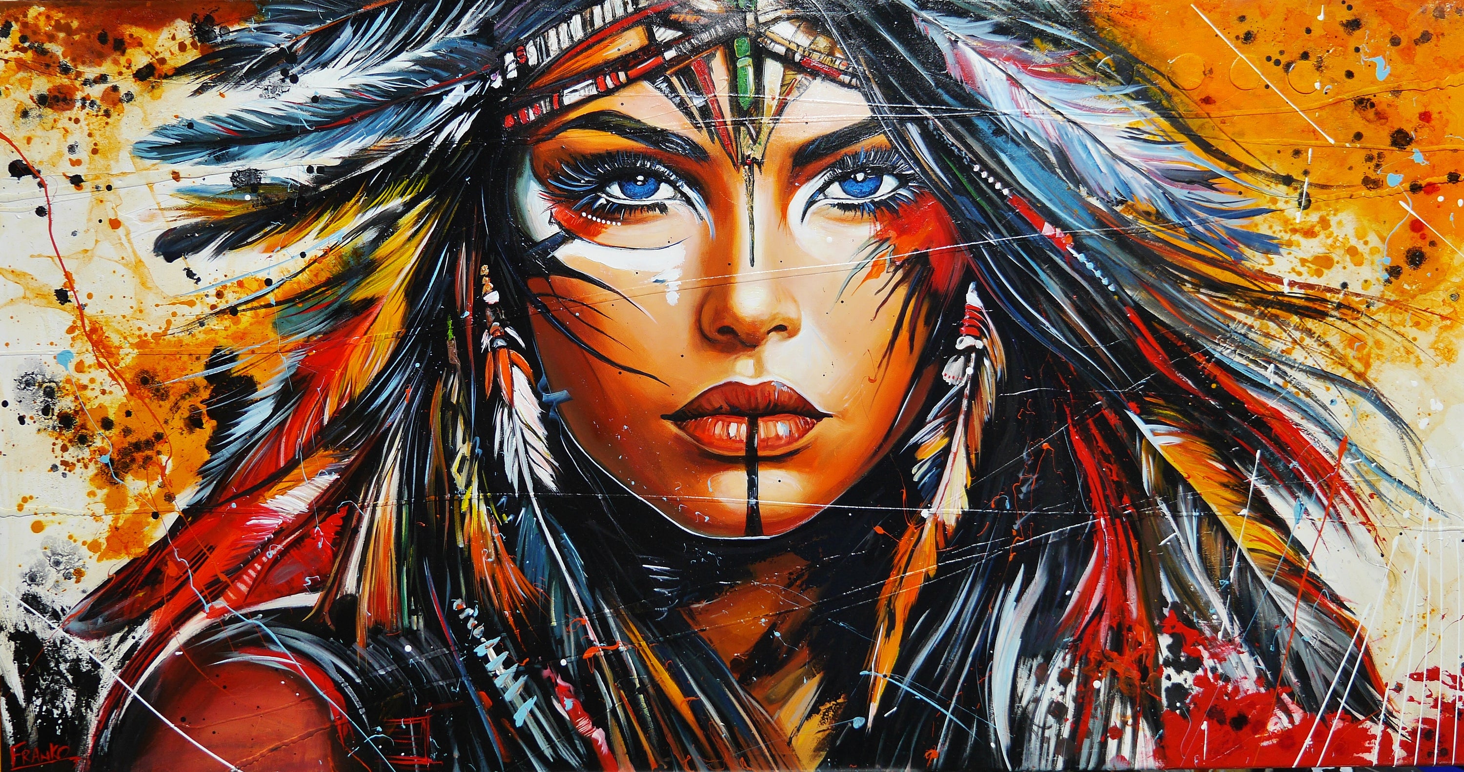 Takoda 190cm x 100cm FRAMED Warrioress Abstract Realism Textured Painting