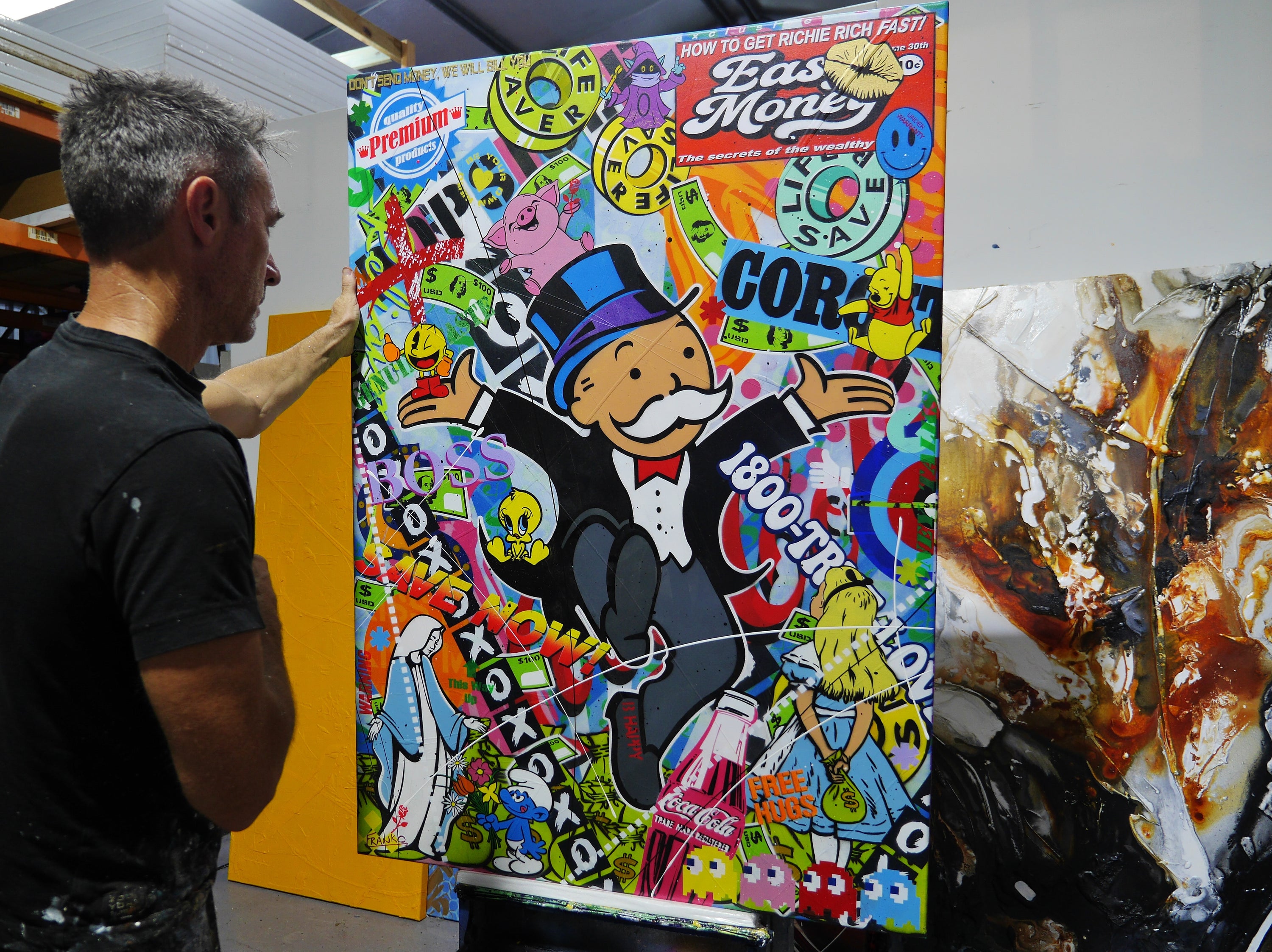 The Secrets 100cm x 140cm Monopoly Man Textured Urban Pop Art Painting