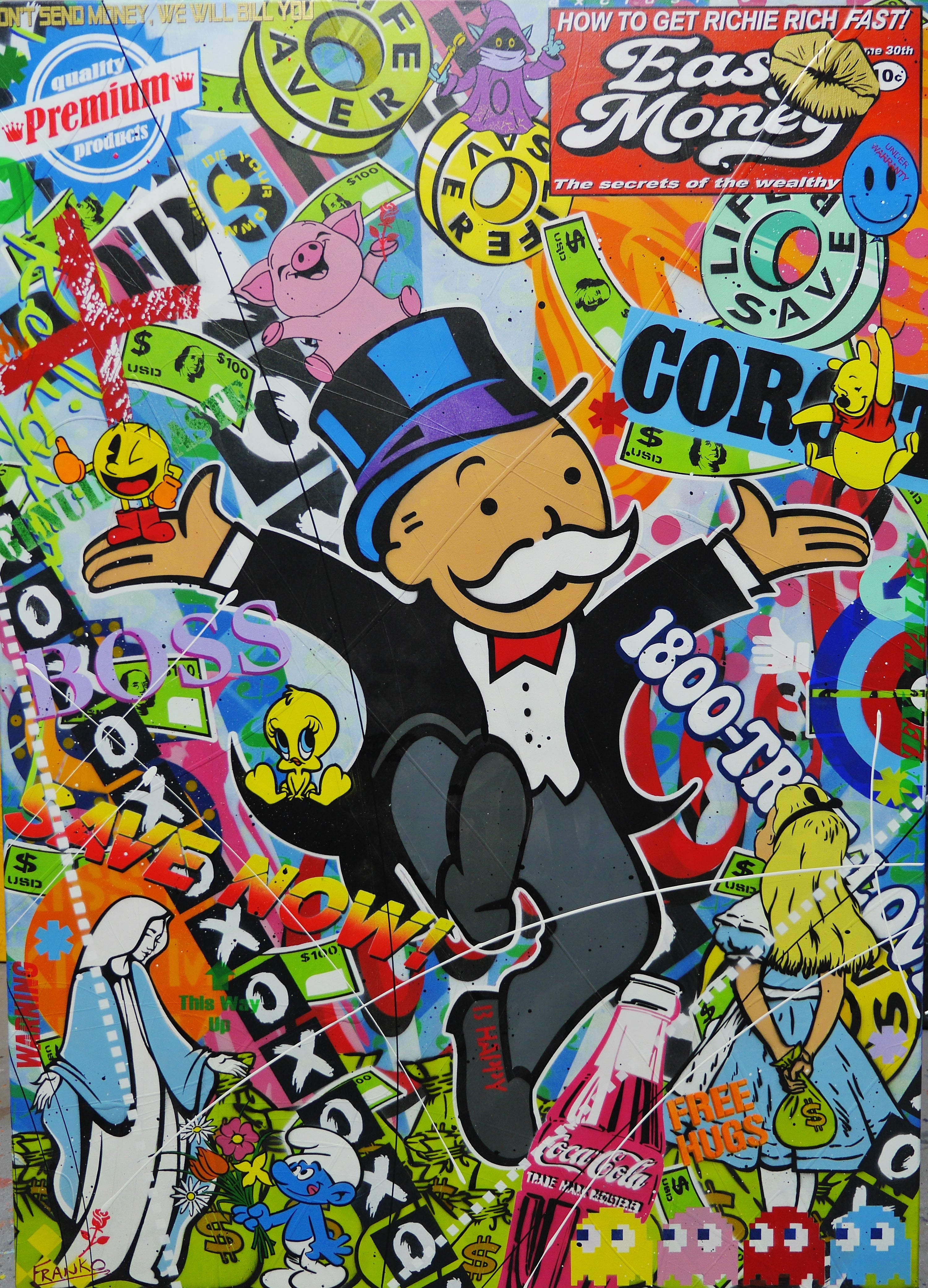 The Secrets 100cm x 140cm Monopoly Man Textured Urban Pop Art Painting