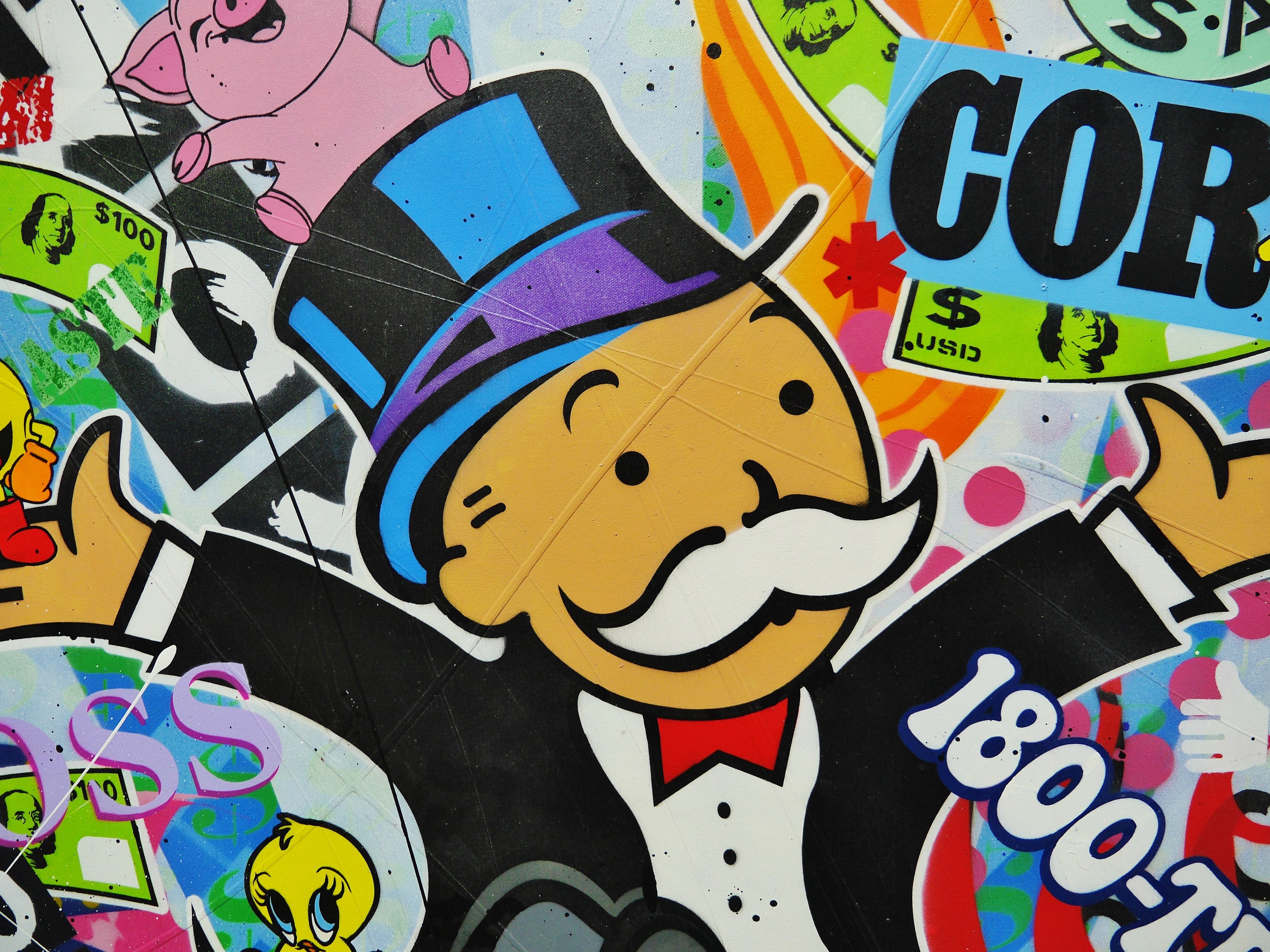 The Secrets 100cm x 140cm Monopoly Man Textured Urban Pop Art Painting