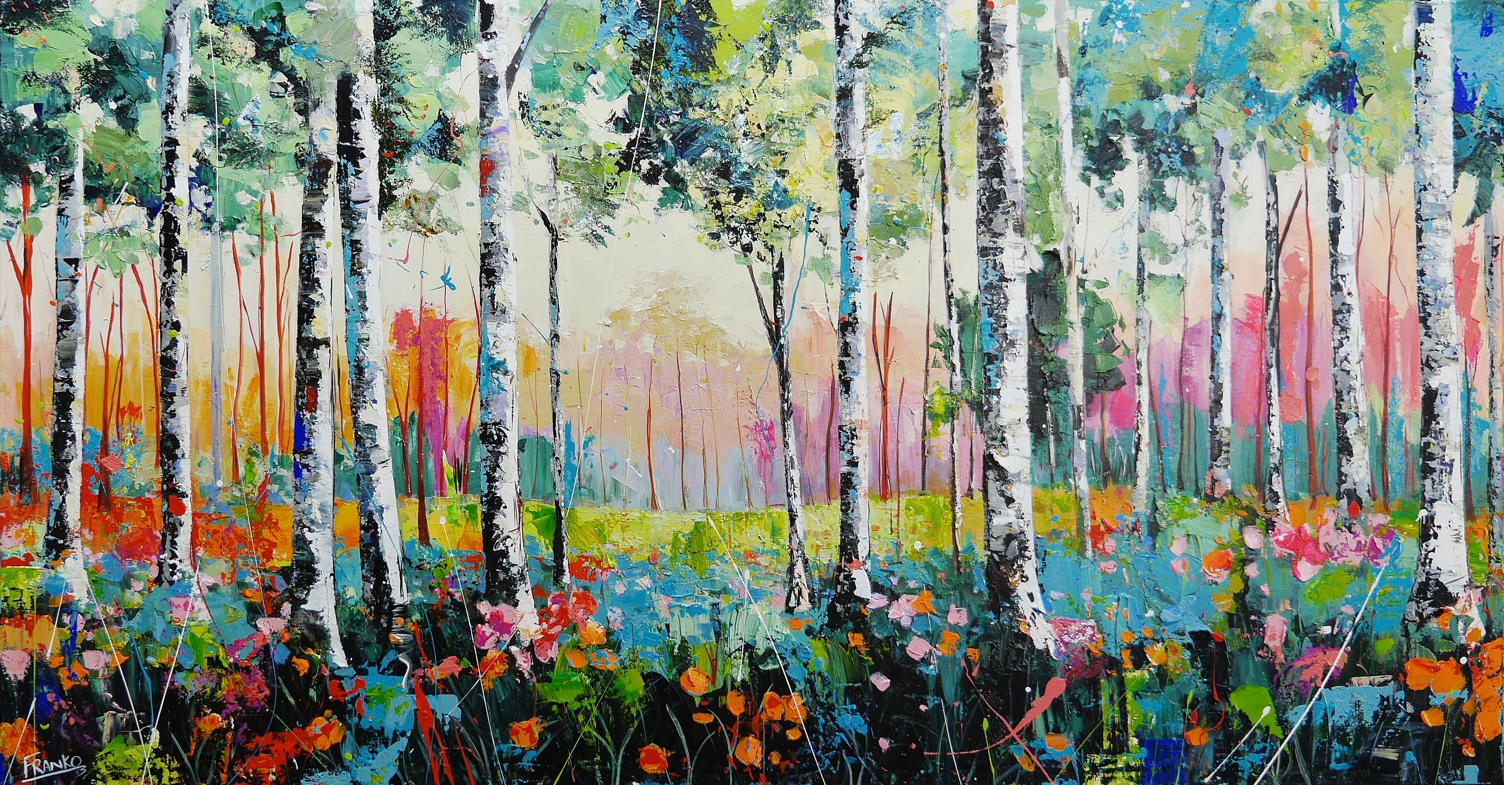 Silverwoods Forest 190cm x 100cm Framed Landscape Textured Abstract Painting (SOLD)