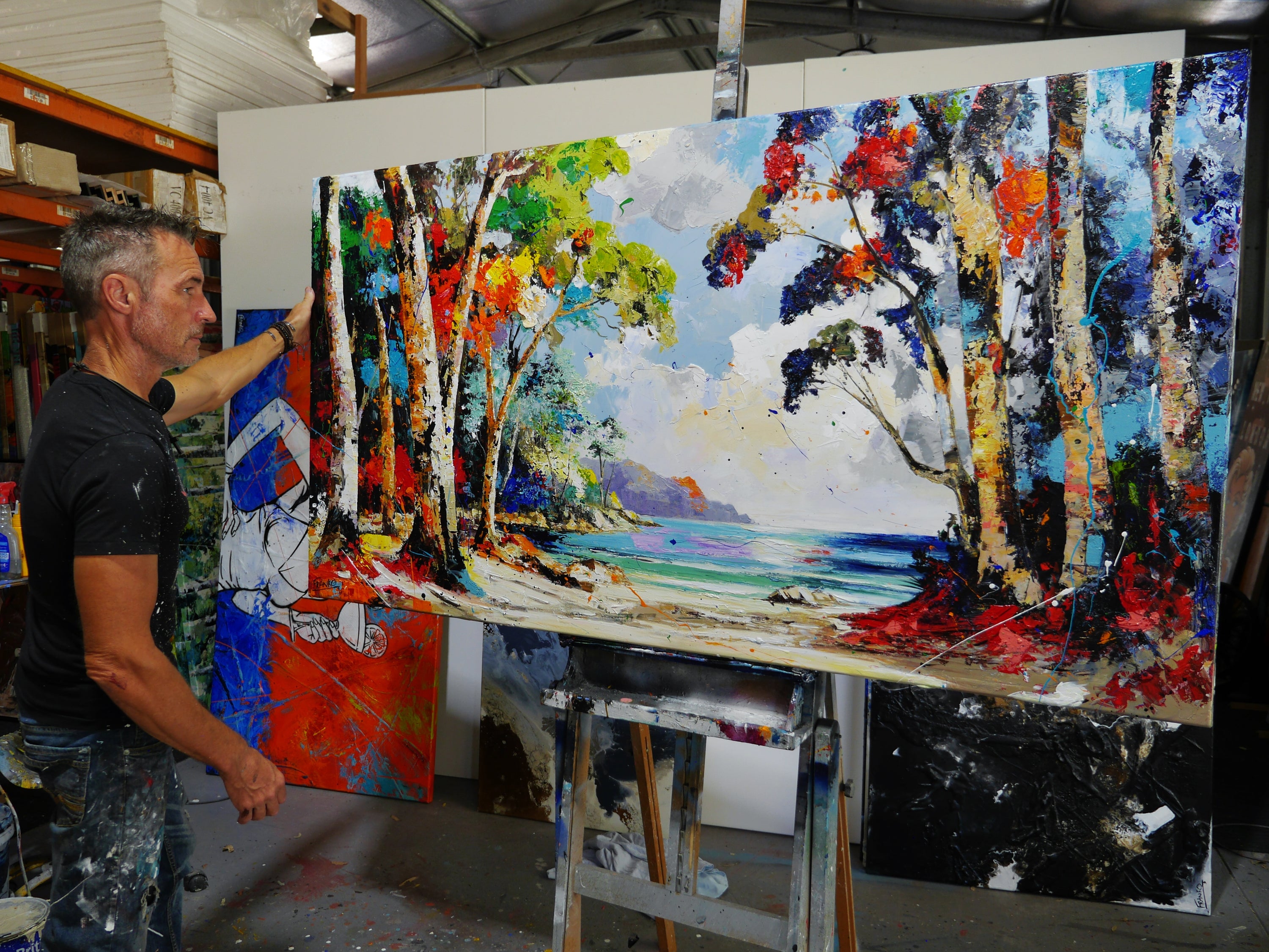 Glass Bay 190cm x 100cm FRAMED Australian Landscape Abstract Realism Textured Painting