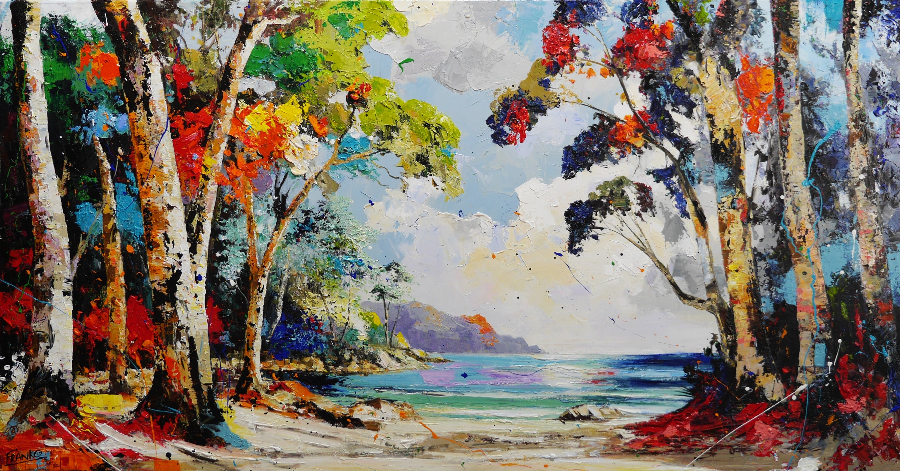 Glass Bay 190cm x 100cm FRAMED Australian Landscape Abstract Realism Textured Painting