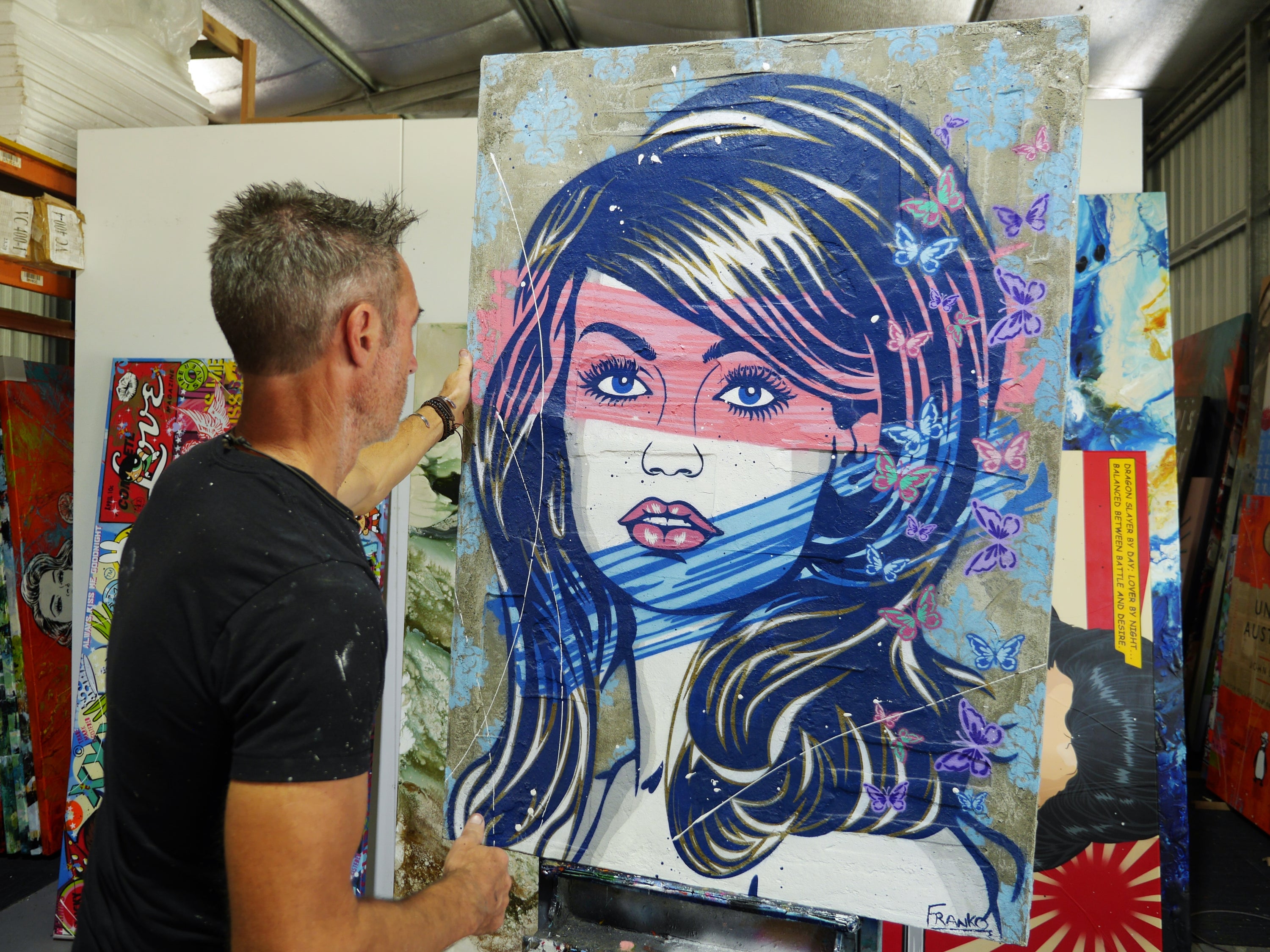 Butterflies 100cm x 140cm Concrete Textured Urban Pop Art Painting (SOLD)