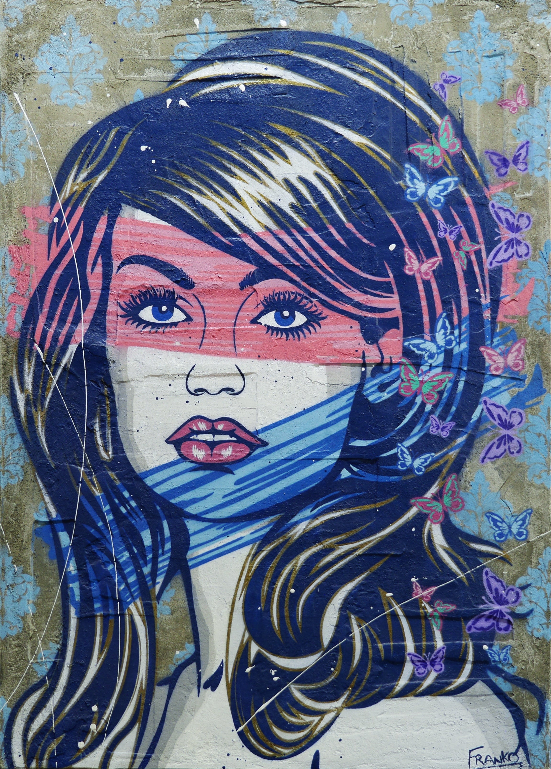 Butterflies 100cm x 140cm Concrete Textured Urban Pop Art Painting (SOLD)