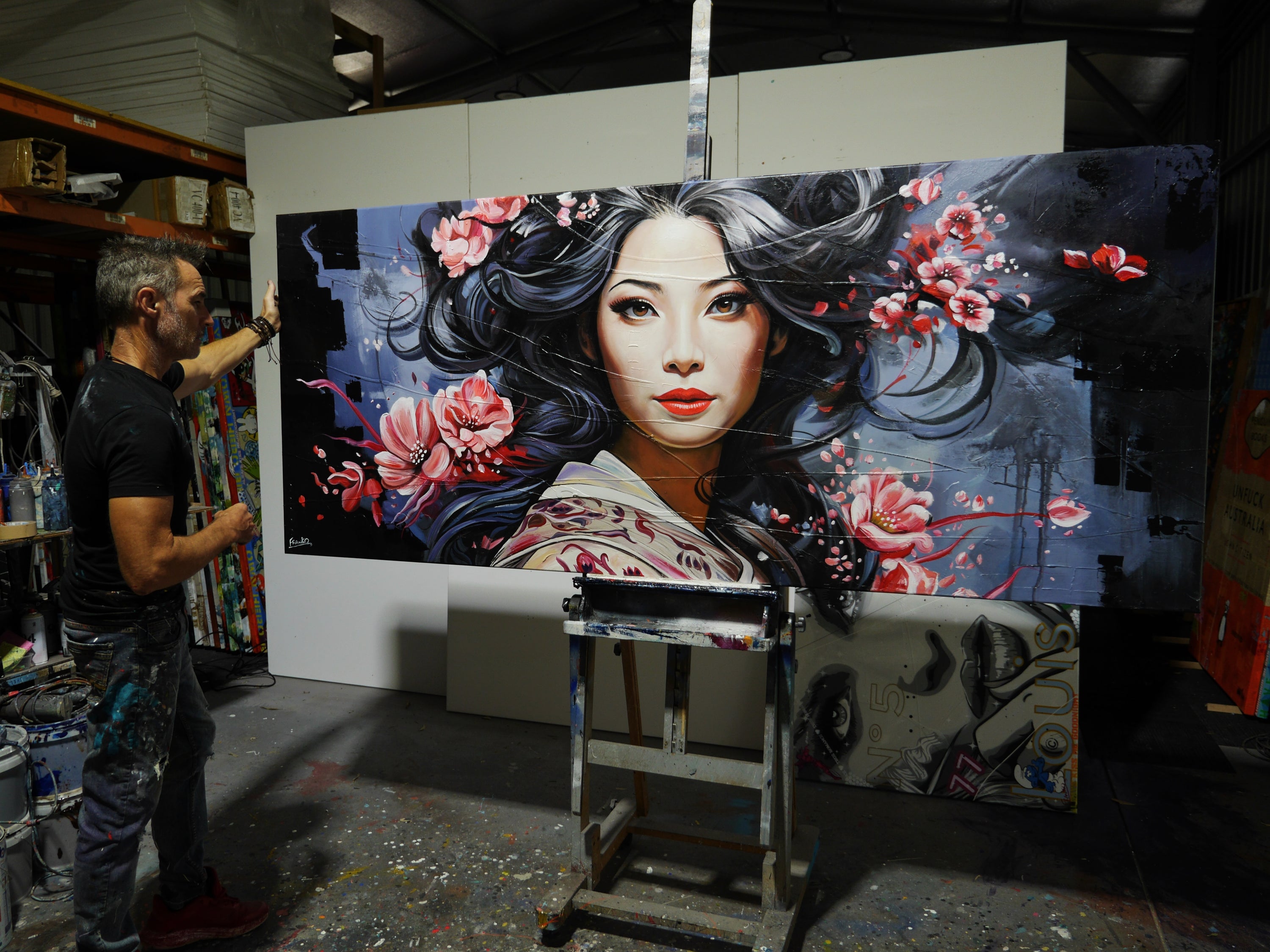 Kirei (Beautiful) 240cm x 100cm FRAME INC Geisha Abstract Realism Textured Painting
