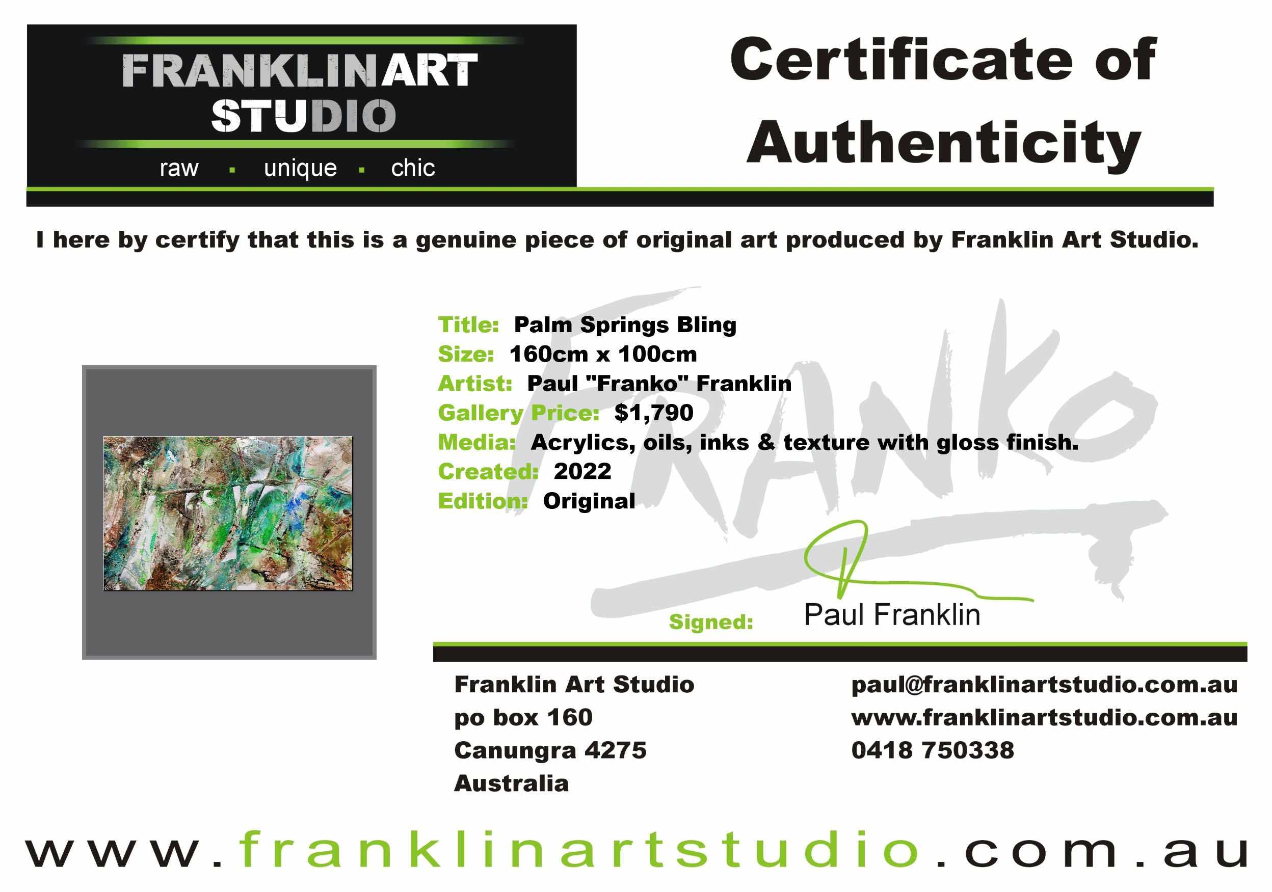 Palm Springs Bling 160cm x 100cm Green Rust Textured Abstract Painting (SOLD)-Abstract-[Franko Artist]-[Cheryl]-[Wendy]-[Gabriela]-Franklin Art Studio