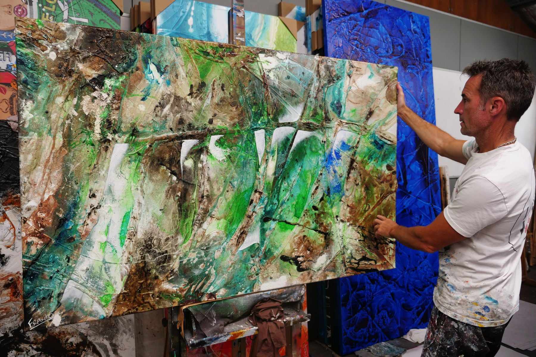 Palm Springs Bling 160cm x 100cm Green Rust Textured Abstract Painting (SOLD)