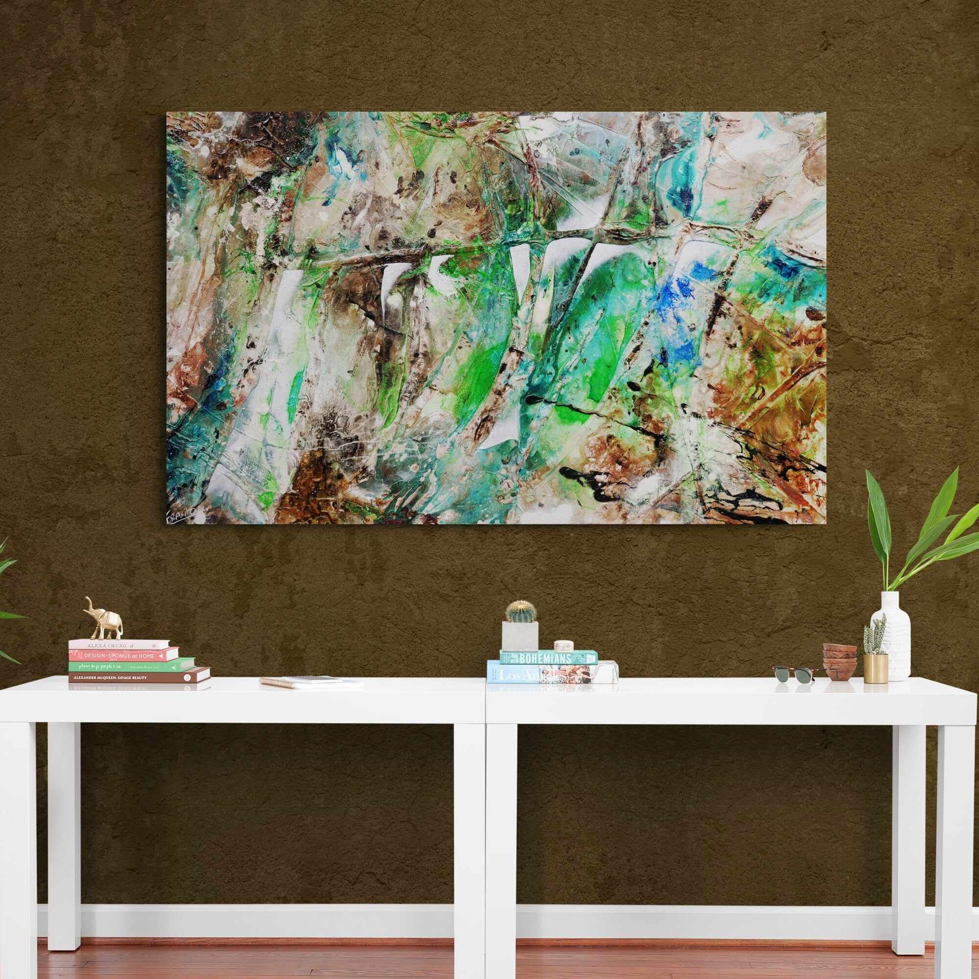Palm Springs Bling 160cm x 100cm Green Rust Textured Abstract Painting (SOLD)-Abstract-Franko-[Franko]-[huge_art]-[Australia]-Franklin Art Studio