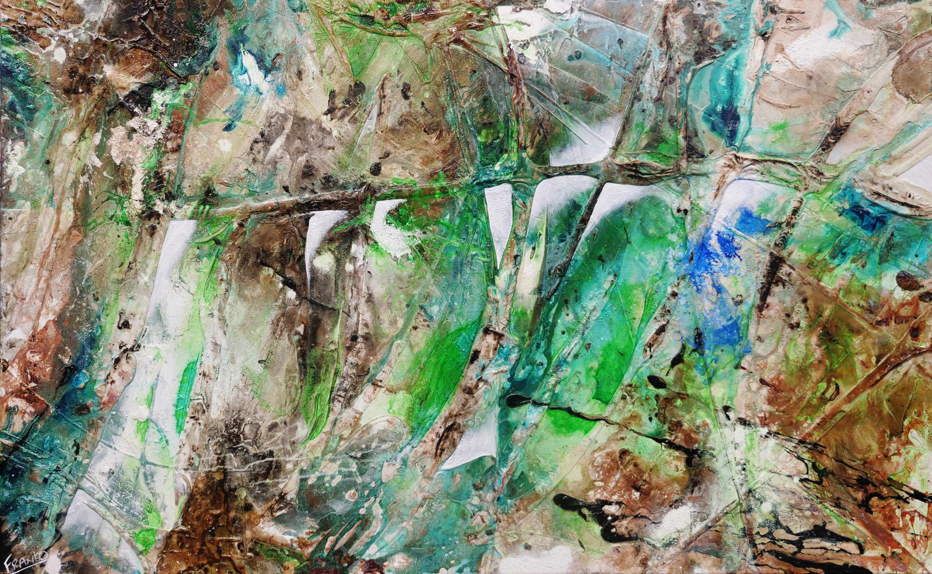 Palm Springs Bling 160cm x 100cm Green Rust Textured Abstract Painting (SOLD)-Abstract-Franko-[Franko]-[Australia_Art]-[Art_Lovers_Australia]-Franklin Art Studio