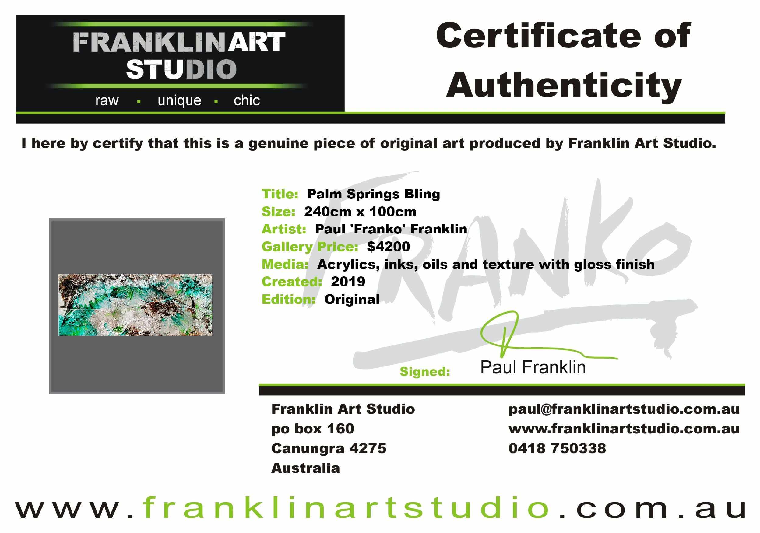 Palm Springs Bling 240cm x 100cm Cream Green Textured Abstract Painting (SOLD)-Abstract-Franko-[franko_art]-[beautiful_Art]-[The_Block]-Franklin Art Studio