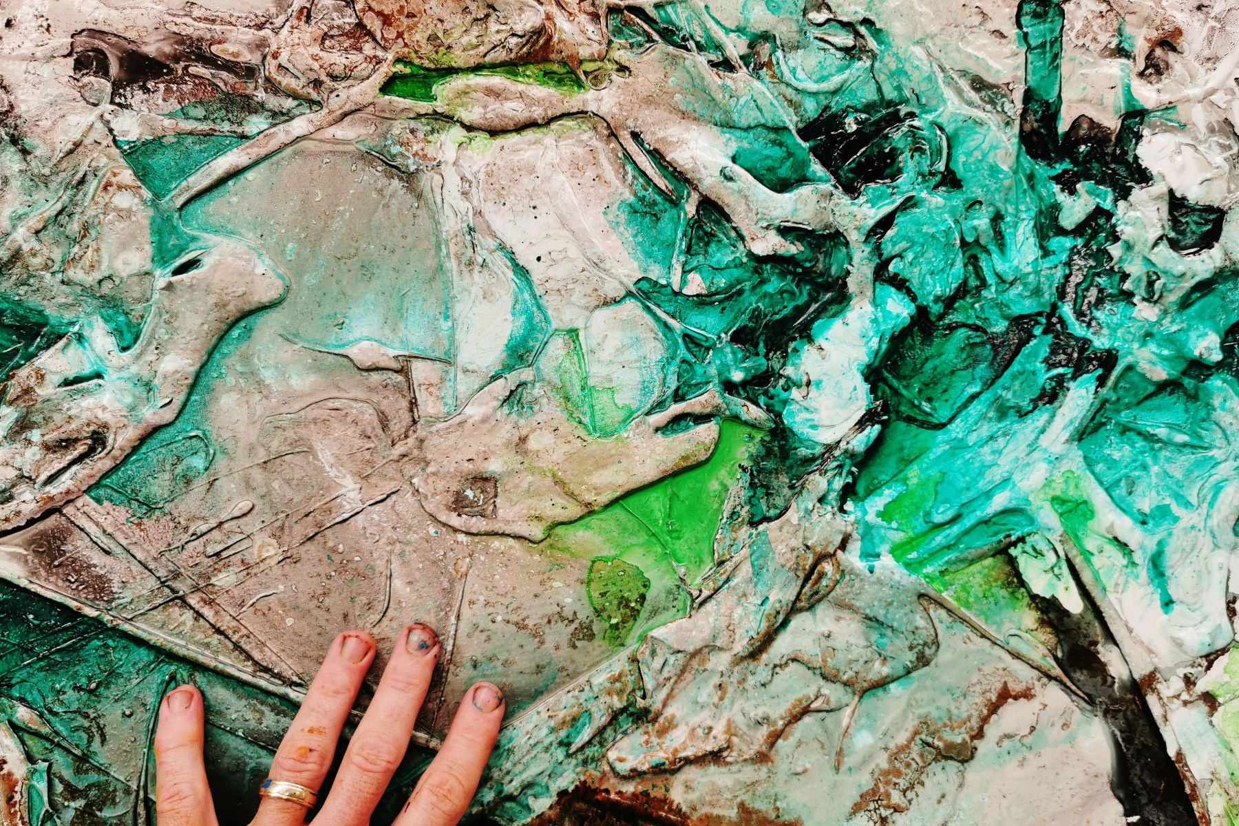 Palm Springs Bling 240cm x 100cm Cream Green Textured Abstract Painting (SOLD)