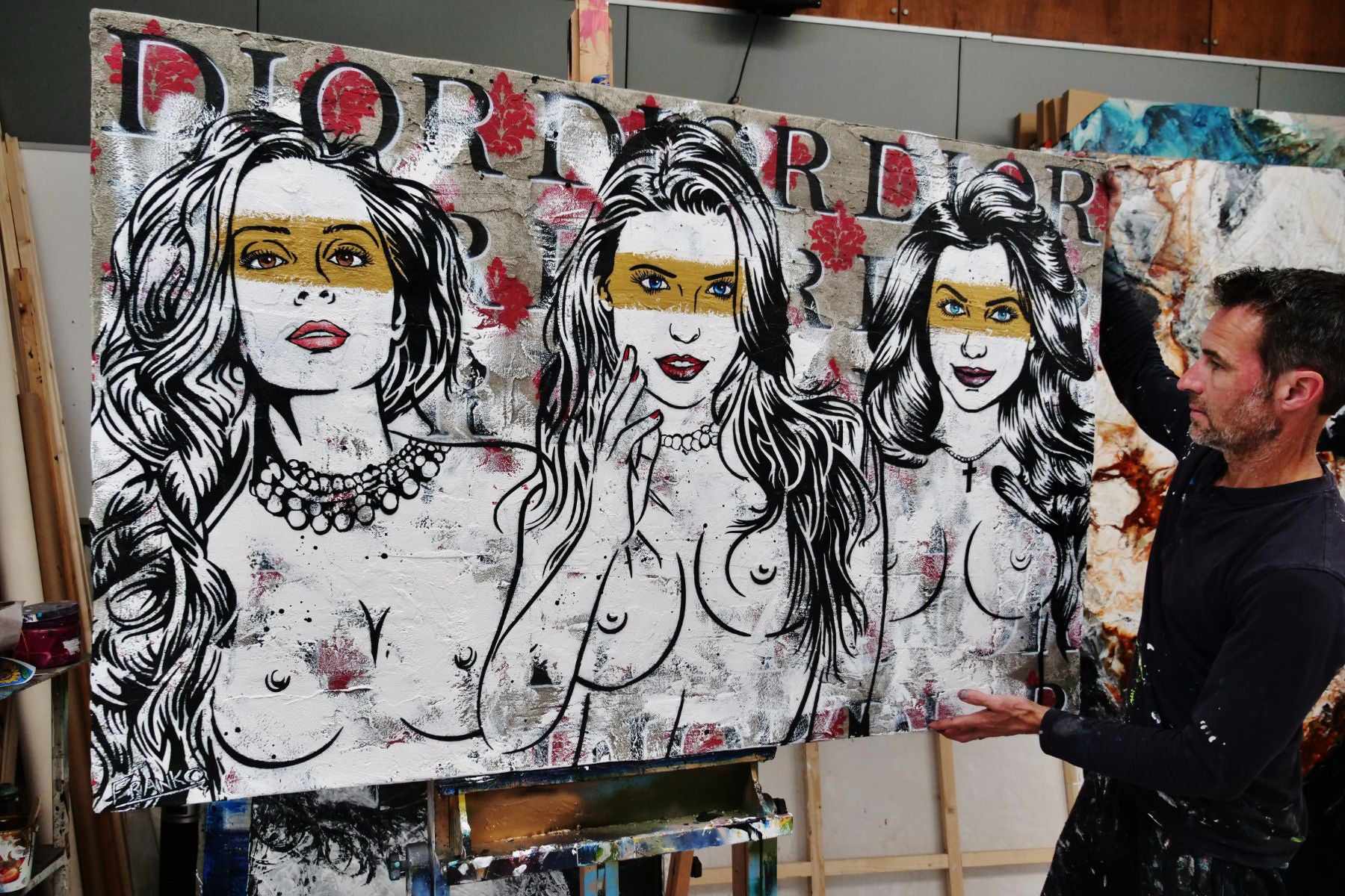 Parading Part Trois 160cm x 100cm Nude Concrete Urban Pop Art Painting (SOLD)-concrete-[Franko Artist]-[Gold Coast]-[Brisbane]-[Huge]-Franklin Art Studio